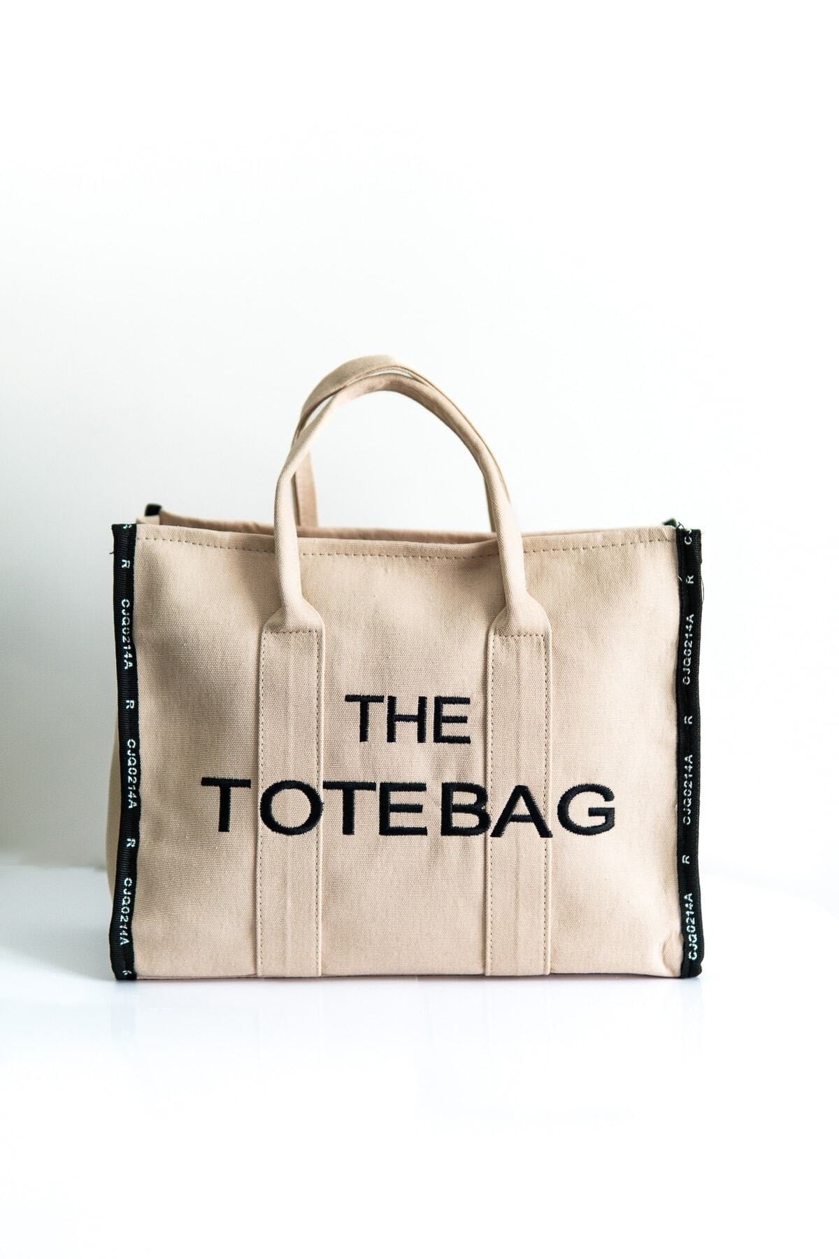 Women'S Cream Tote Bag Canvas Long Strap Bag Shoulder Bag