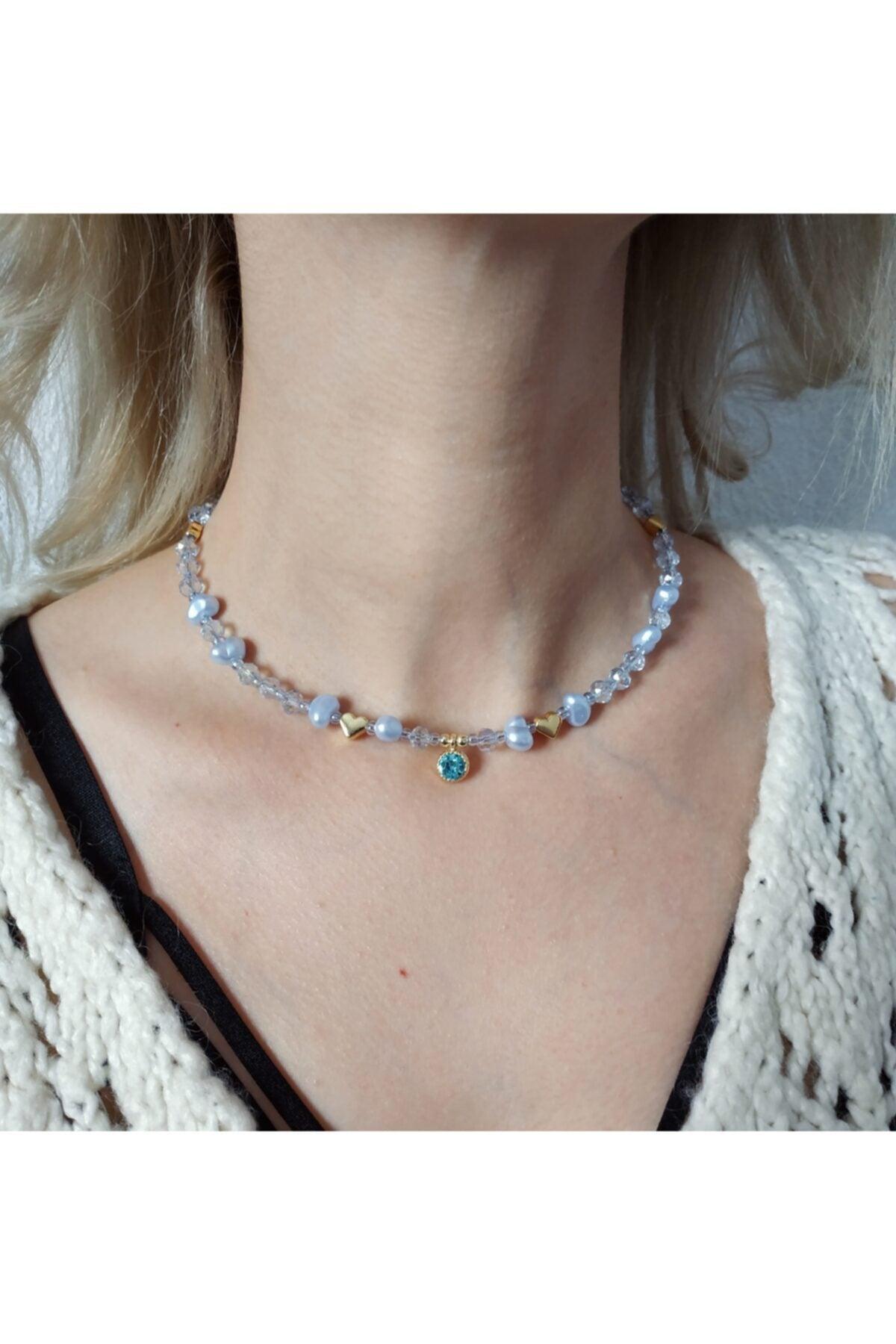 Baroque Crystal Bead Necklace with Blue Glitter Tip - Swordslife