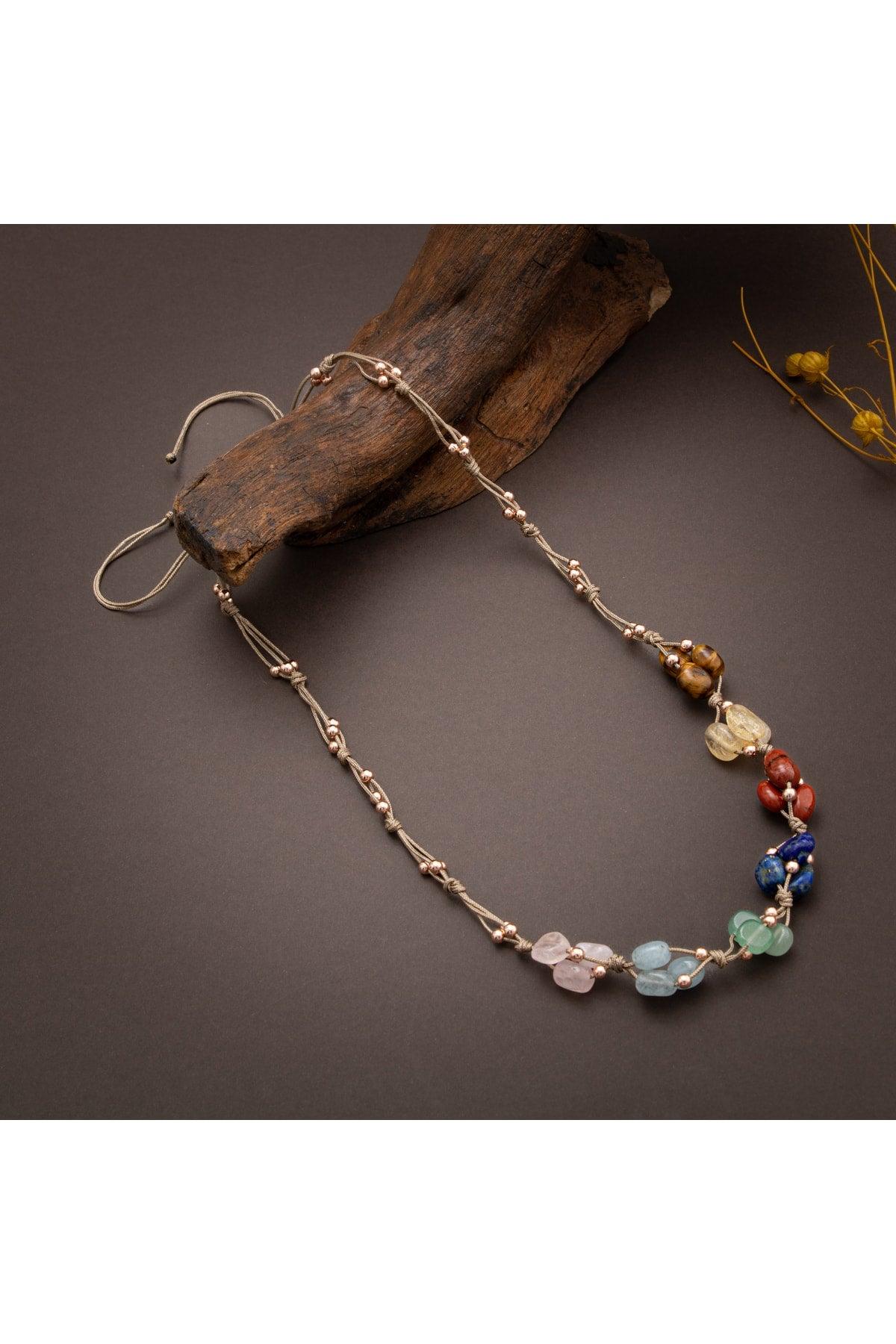 Certified Chakra Necklace Macrame Closure 100% Handcrafted Natural Cut Natural Stone - Swordslife