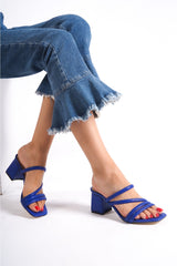 Women's Blue Heeled Slippers Sandals Ba20888