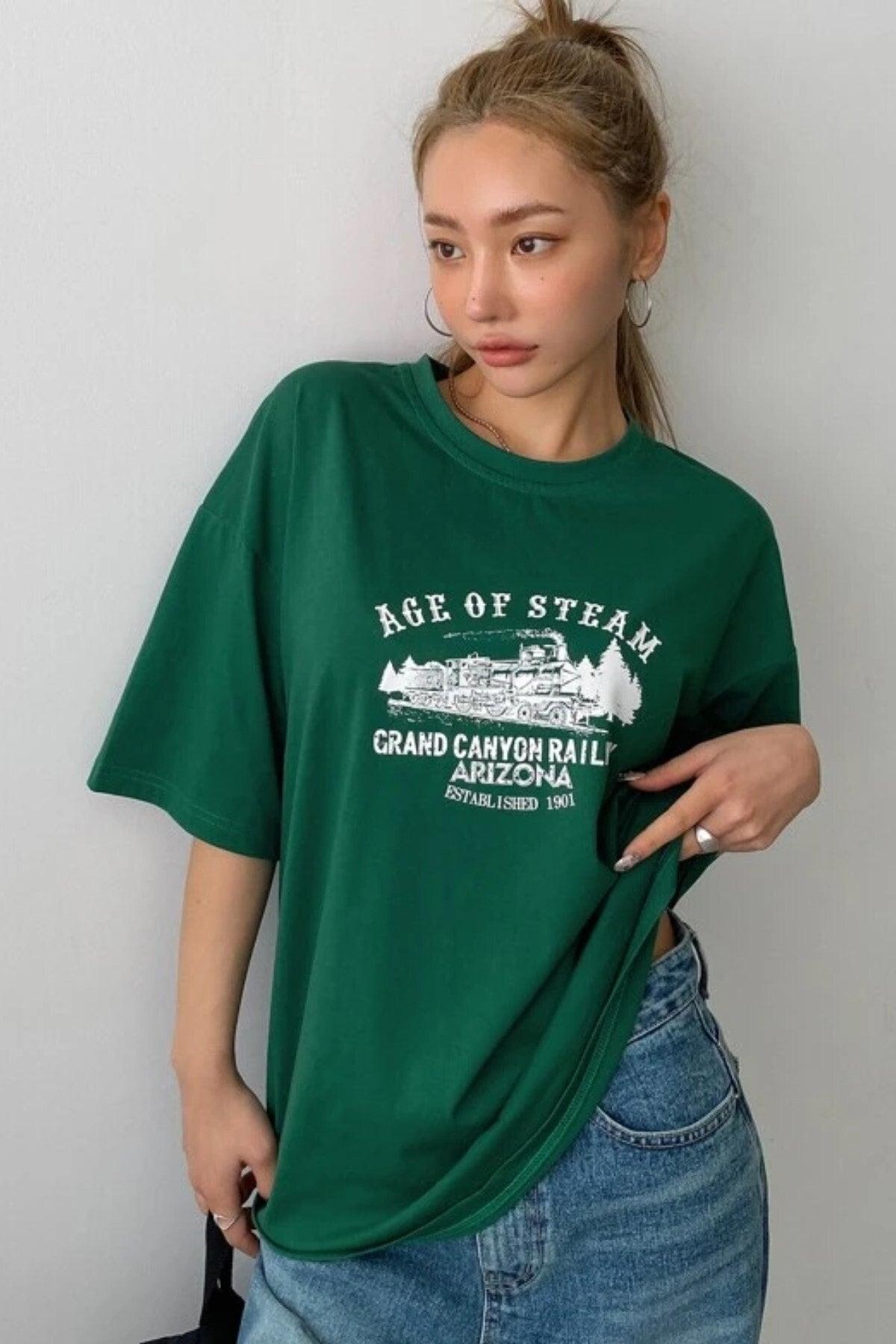 Unisex Green Age Of Steam Printed Oversize T-shirt - Swordslife