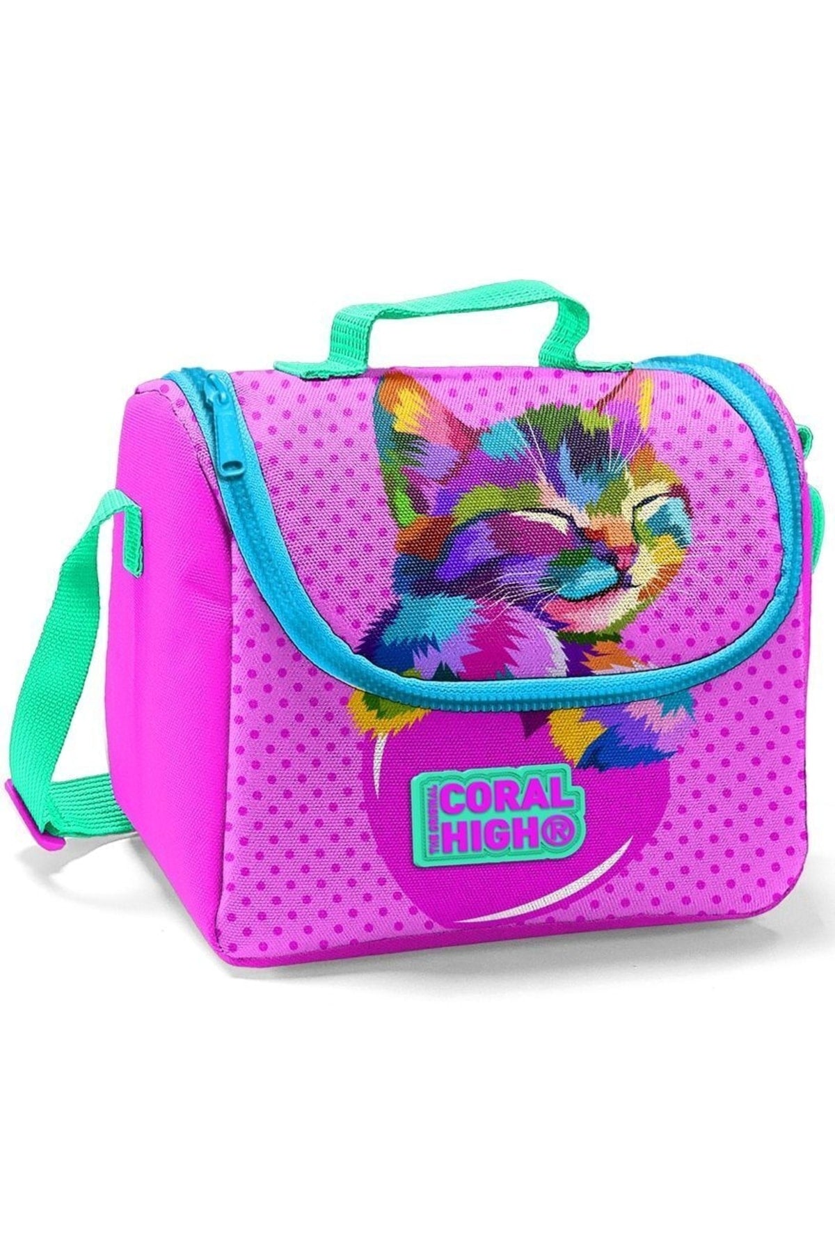 Coral High Pink Cat Girl Grundschultaschen-Set – Rucksack + Ernährung + Stiftehalter