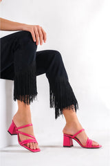 Women's Fuchsia Heeled Slippers Sandals Ba20888