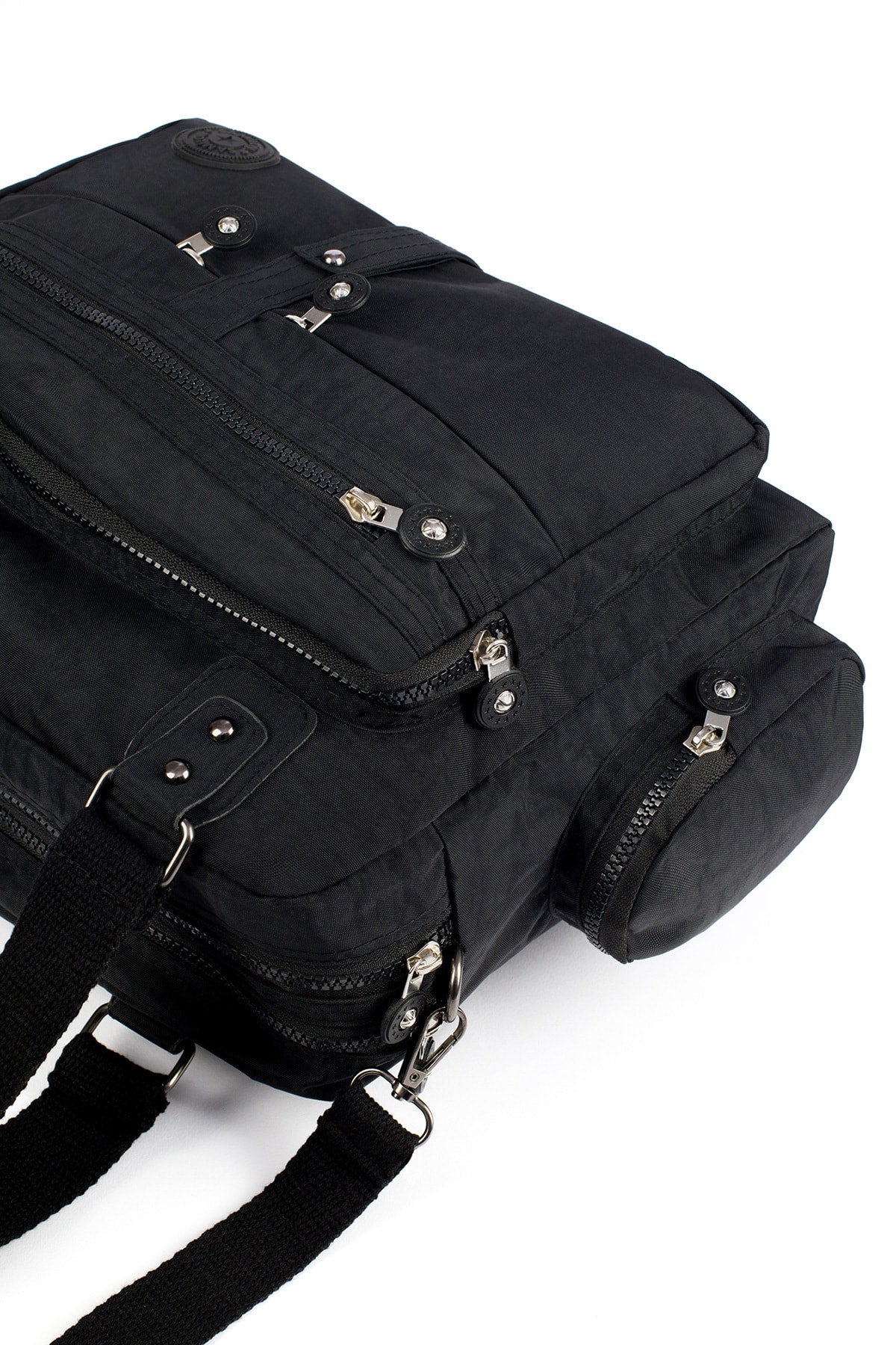 Schwarze Crinkle-Schultertasche mit mehreren Zellen für Damen