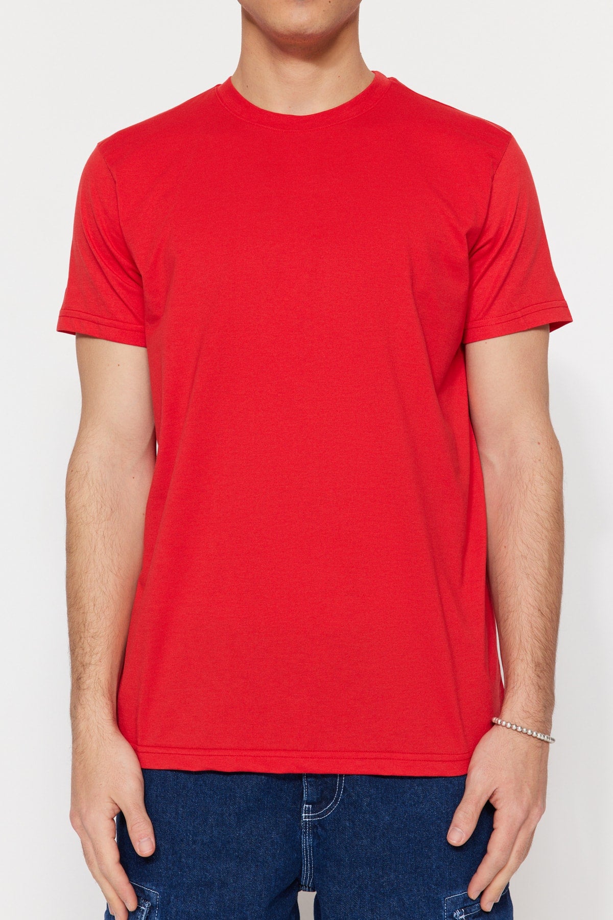 Rotes Herren Basic Regular/Normal Fit Rundhals Kurzarm T-Shirt Tmnss22Ts0271