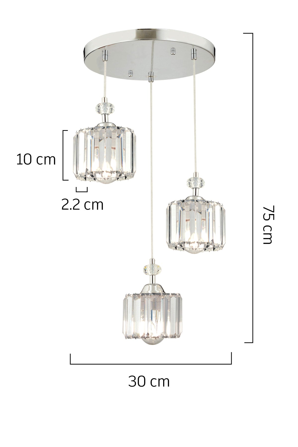 Saka 3-Piece Round Pendant Lamp With Chrome Crystal, Stone Modern Design Crystal Living Room Pendant Lamp Chandelier