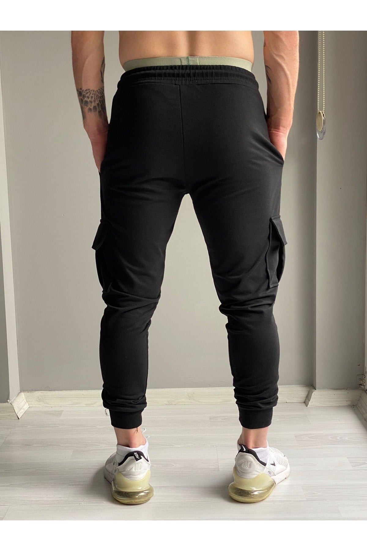 Men'S Black Summer Cargo Pocket Slim Fit Sweatpants Slim Fit Jogger