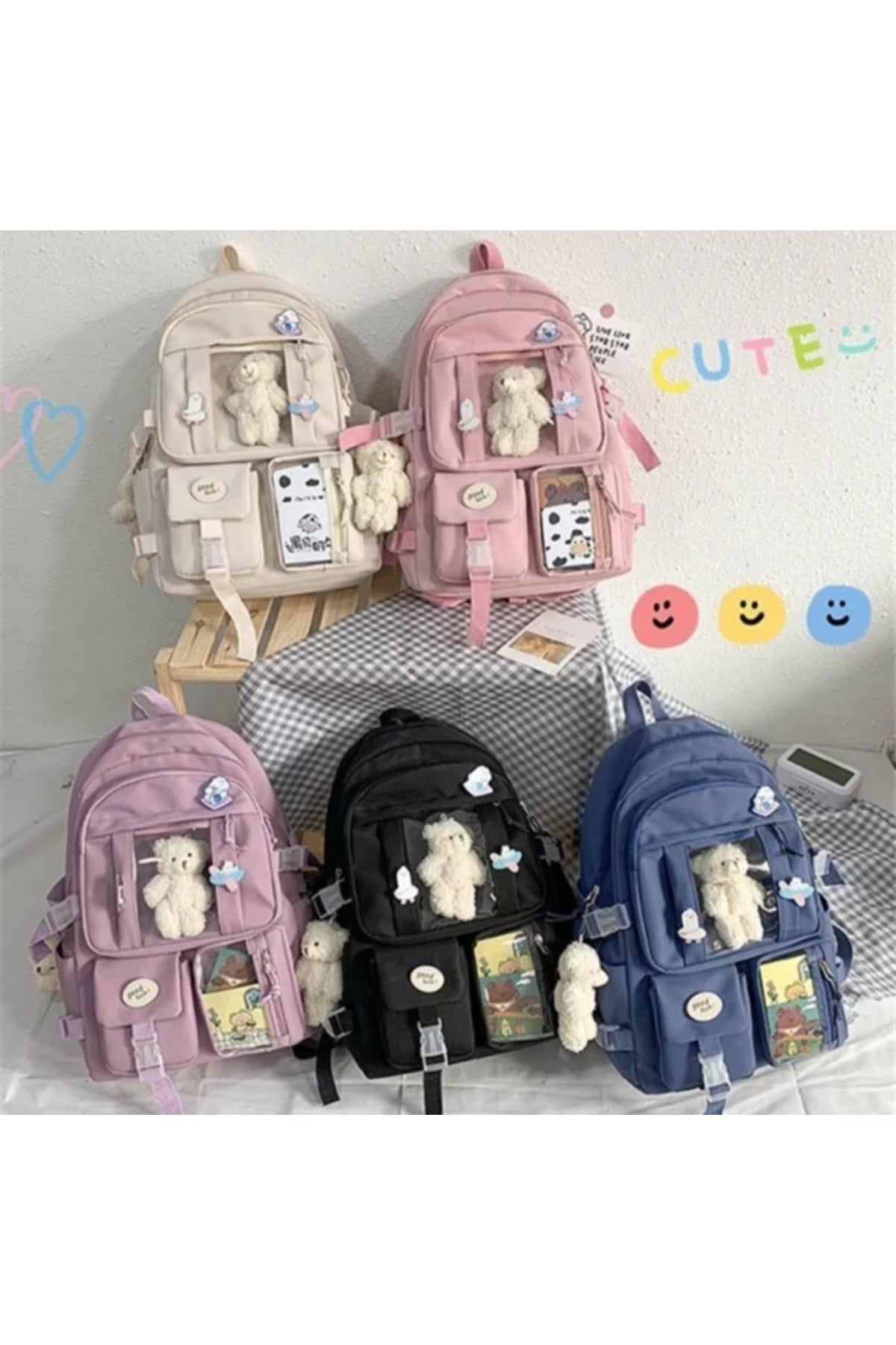 Design Bear, School Bag With Accessories, Korean Style