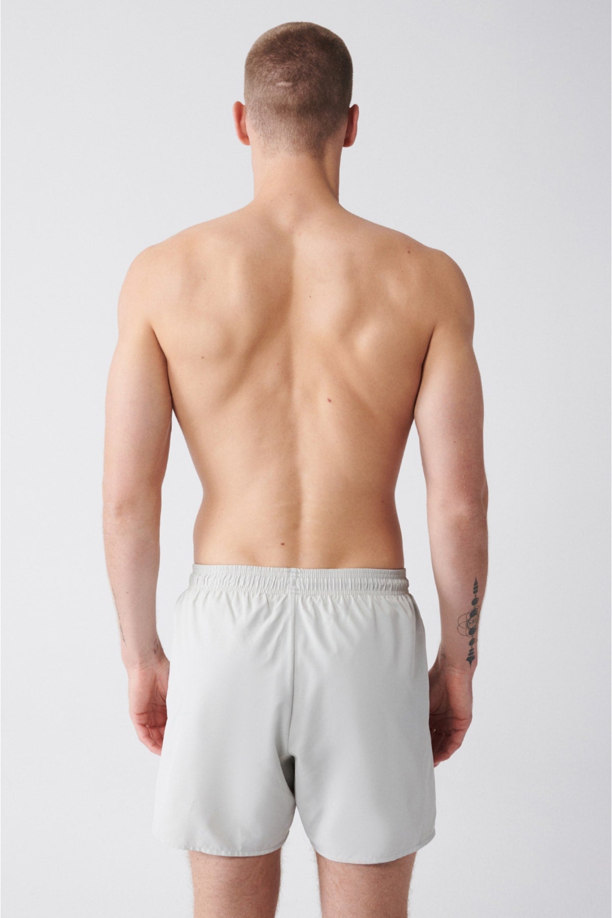 Graue, schnelltrocknende Marine-Shorts in Standardgröße für Herren, gerade Bademode, E003801