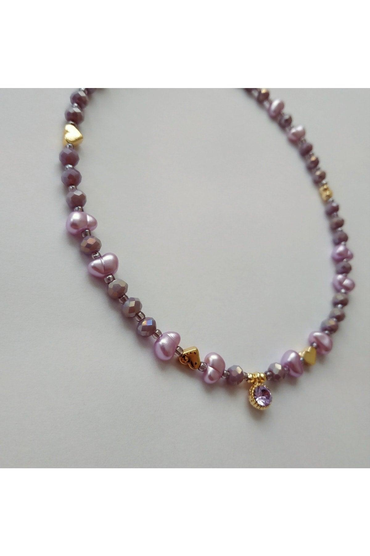 Glitter Tip Baroque Pearl Heart Plum Bead Necklace - Swordslife