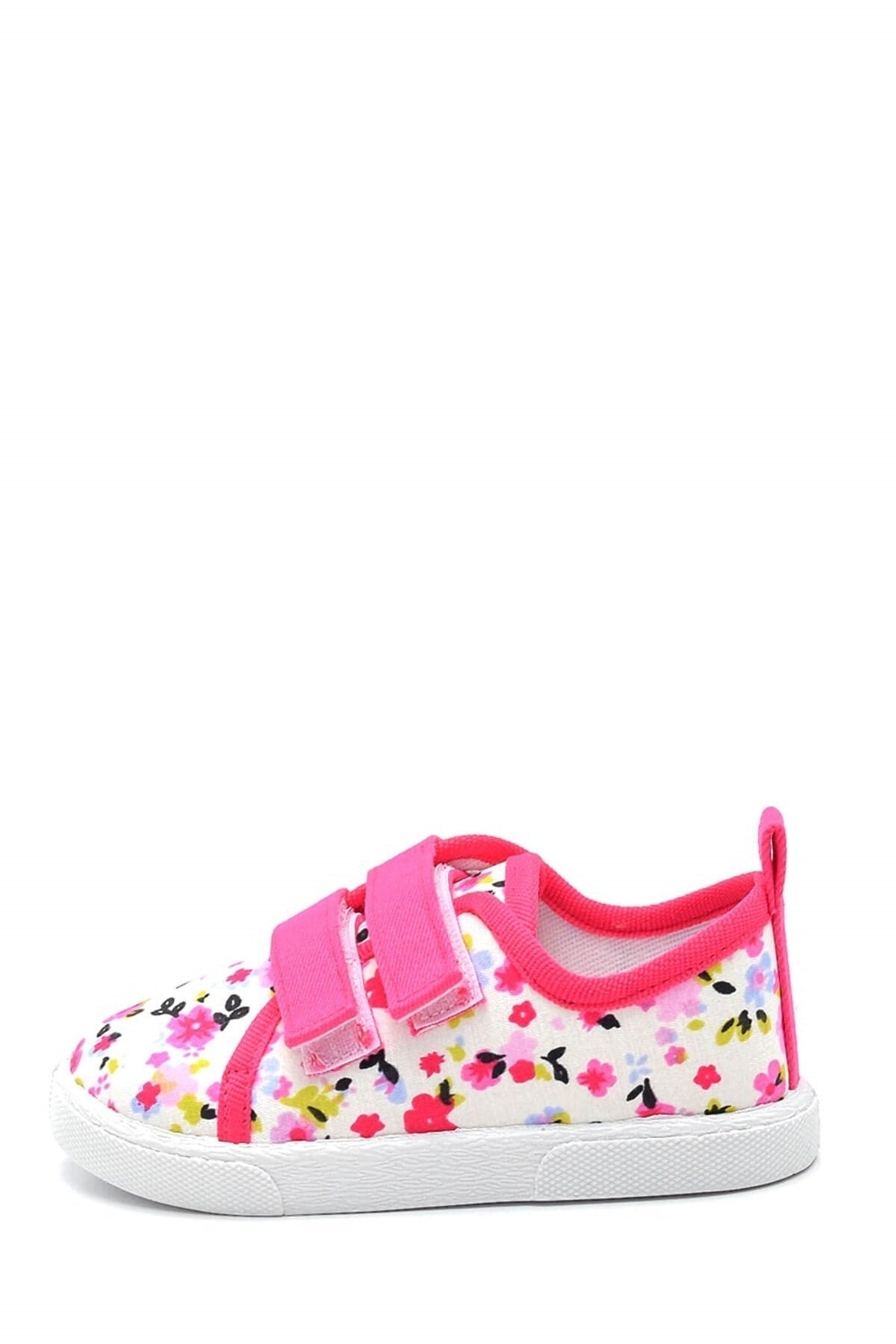 Floral Patterned Double Velcro Linen Sports Children'S Shoes-Fuchsia-F-498