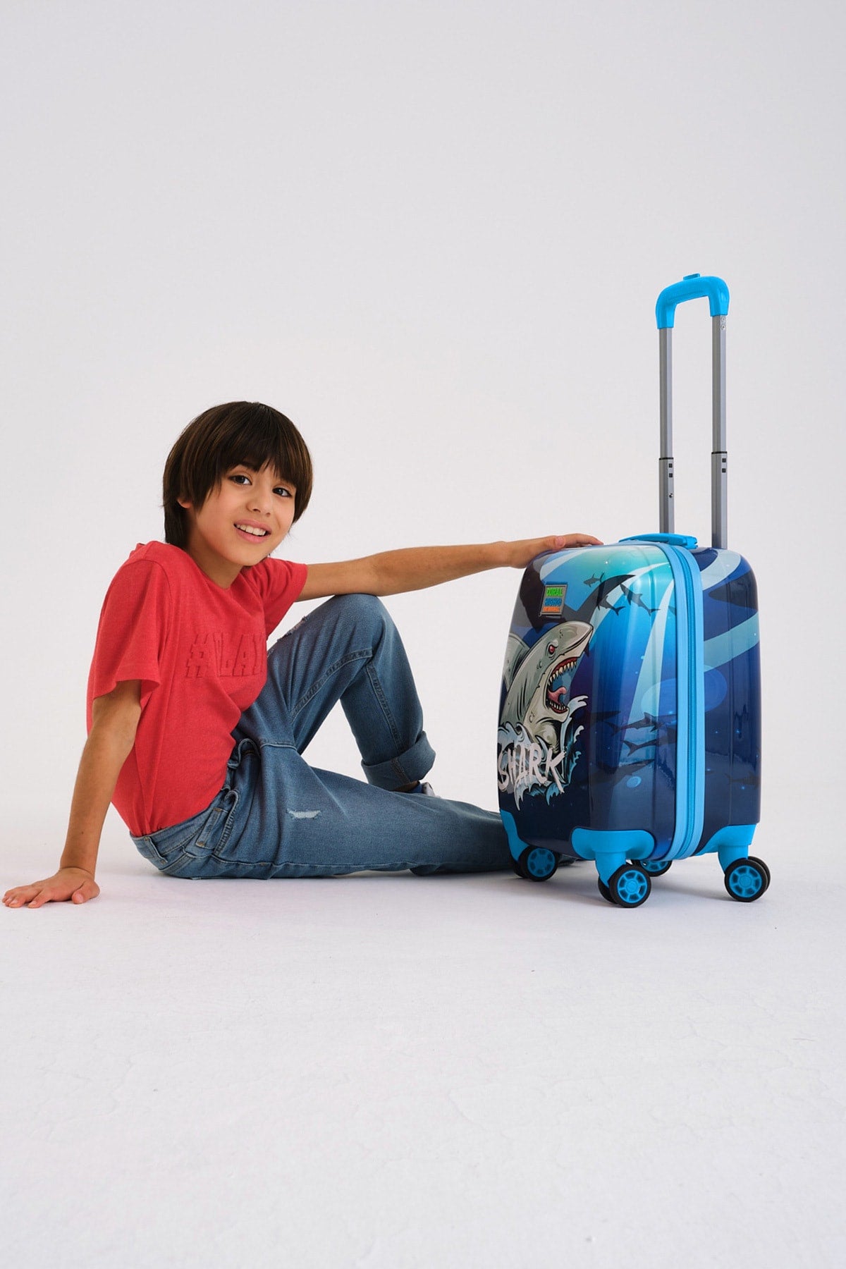 Kids Navy Blue Shark Pattern Kid'S Suitcase 16741