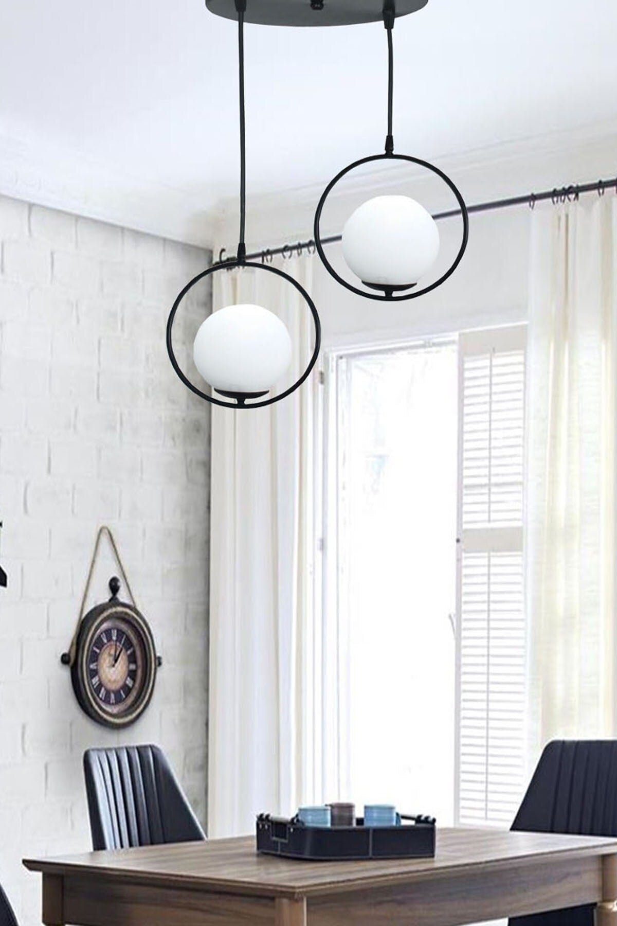 Lito 2 Black Tray Pendant Lamp Chandelier-Glass