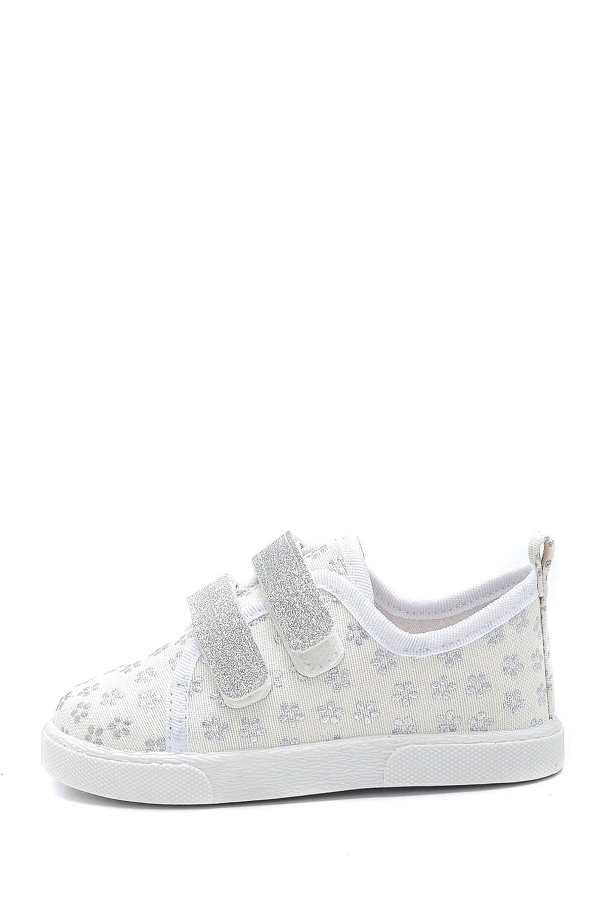 Double Velcro Silver Flower Linen Sports Children'S Shoes-Silver-F-4003