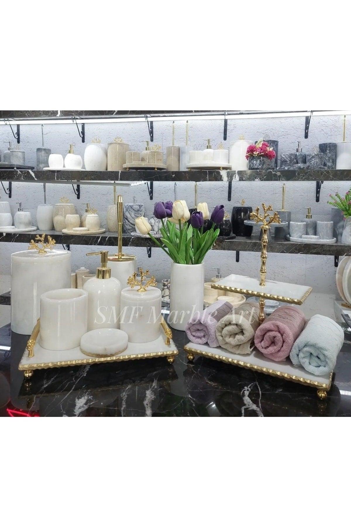 Royal Cream - Natural White Marble Bathroom Set 7 | Ball Object | Gold | - Swordslife