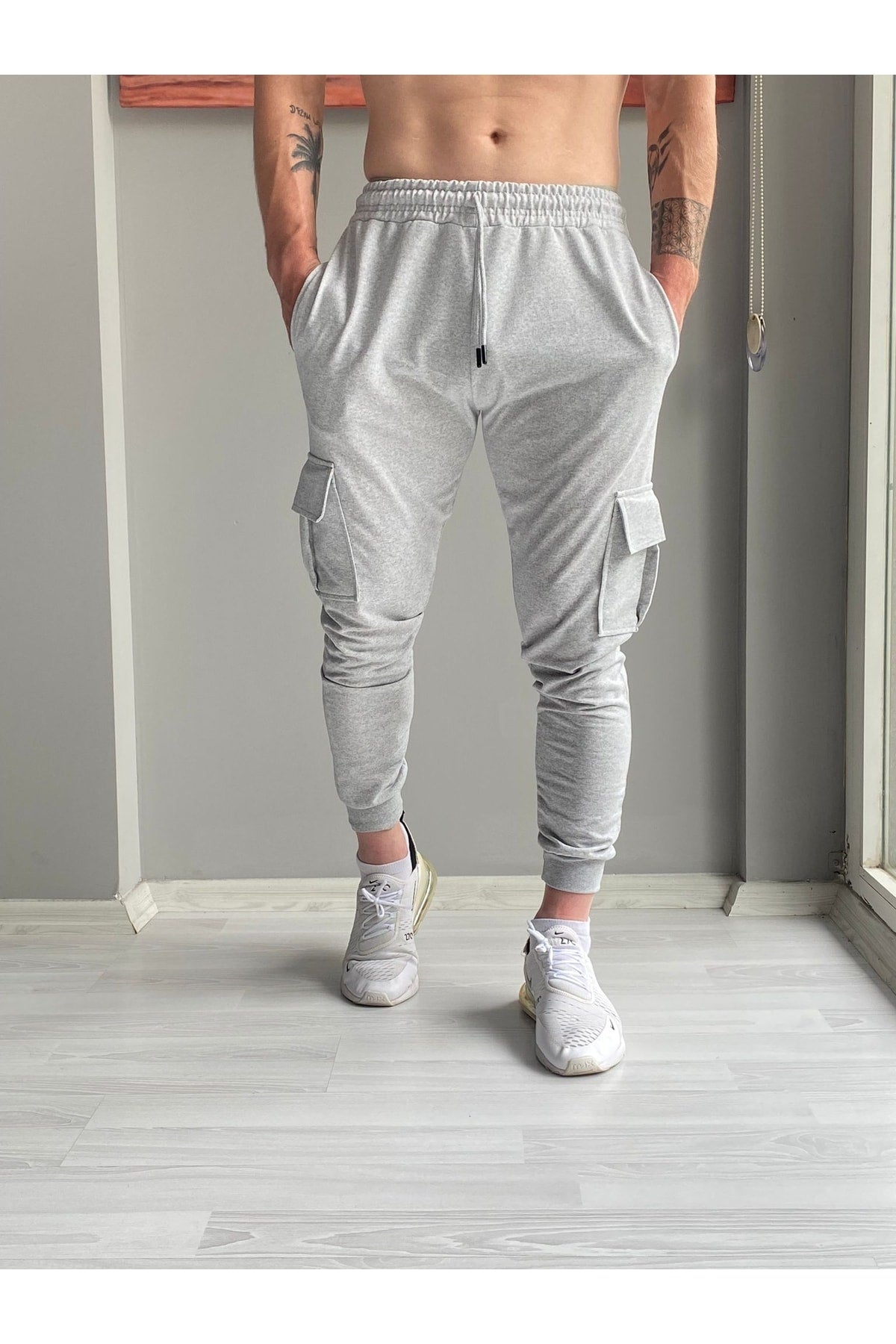 Men'S Gray Summer Cargo Pocket Slim Fit Sweatpants Slim Fit Jogger