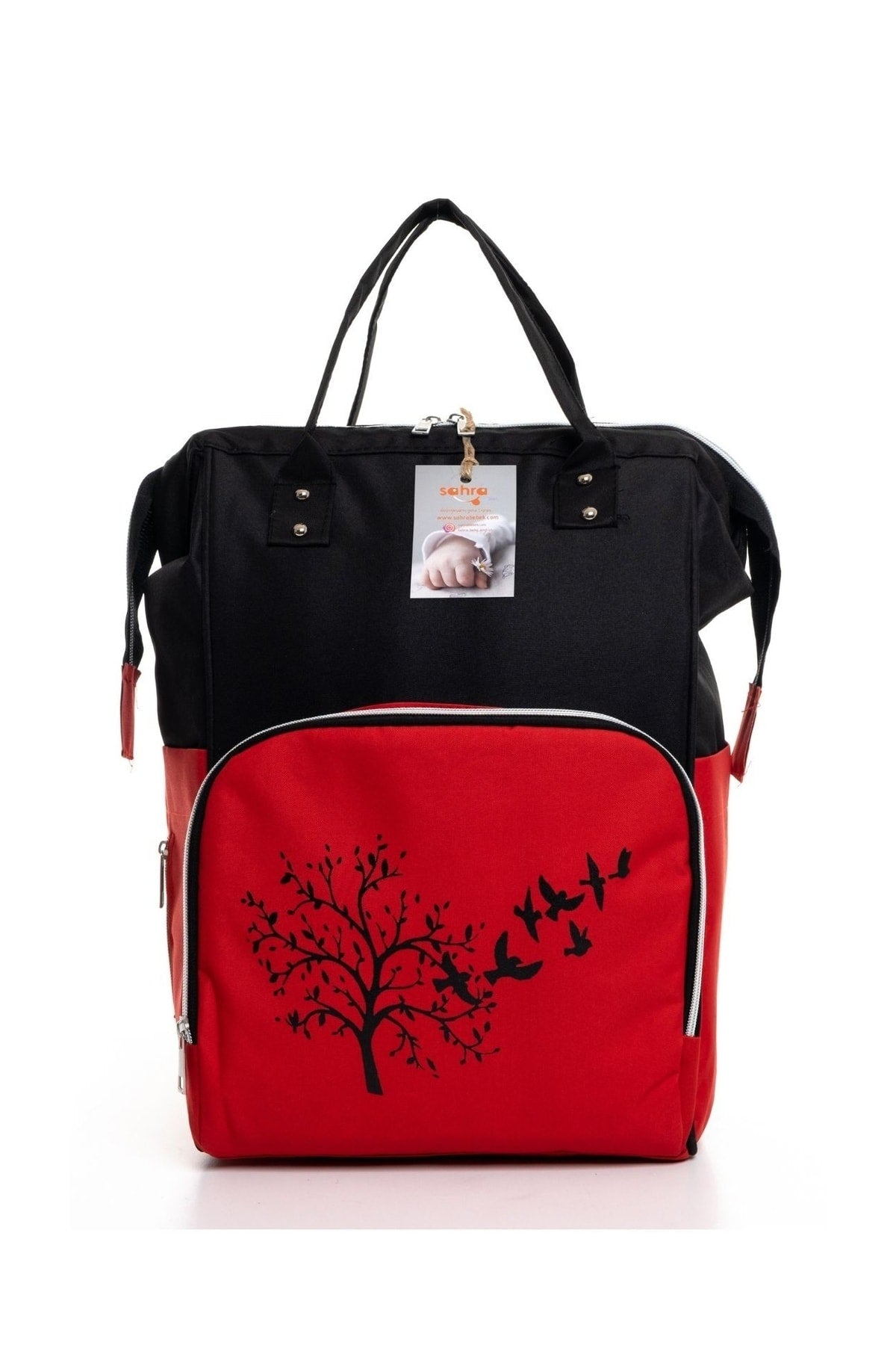 Stain Resistant Waterproof Thermal Compartment Striped Mother Baby Care Backpack Red-Black