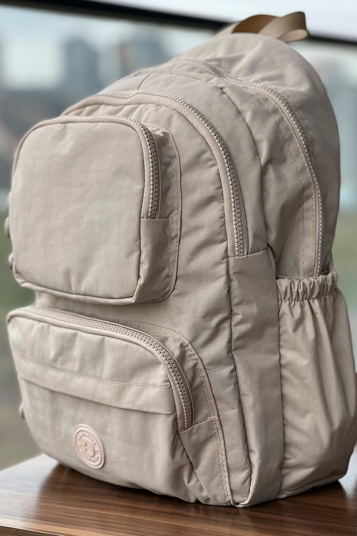 Fcstore Clinker-Rucksack/Laptop-Schultasche, Crinkle-Stoff, wasserdicht, Größe M, Beige