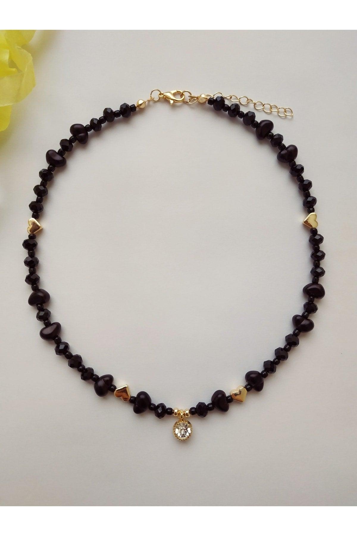 Black Necklace with Baroque Pearls and White Glitter Tips - Swordslife