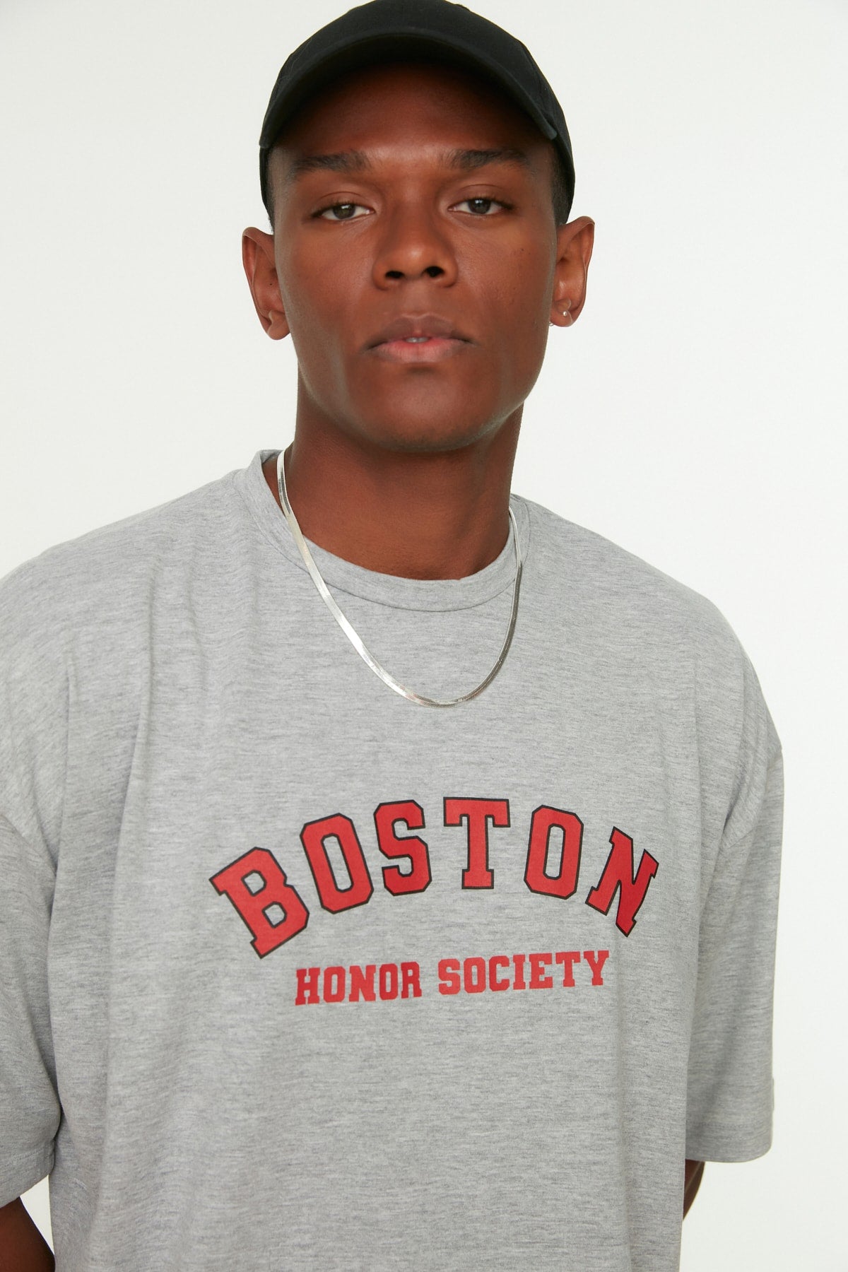 Gray Men'S Oversize Crew Neck Short Sleeve Text Printed T-Shirt Tmnss21Ts1217