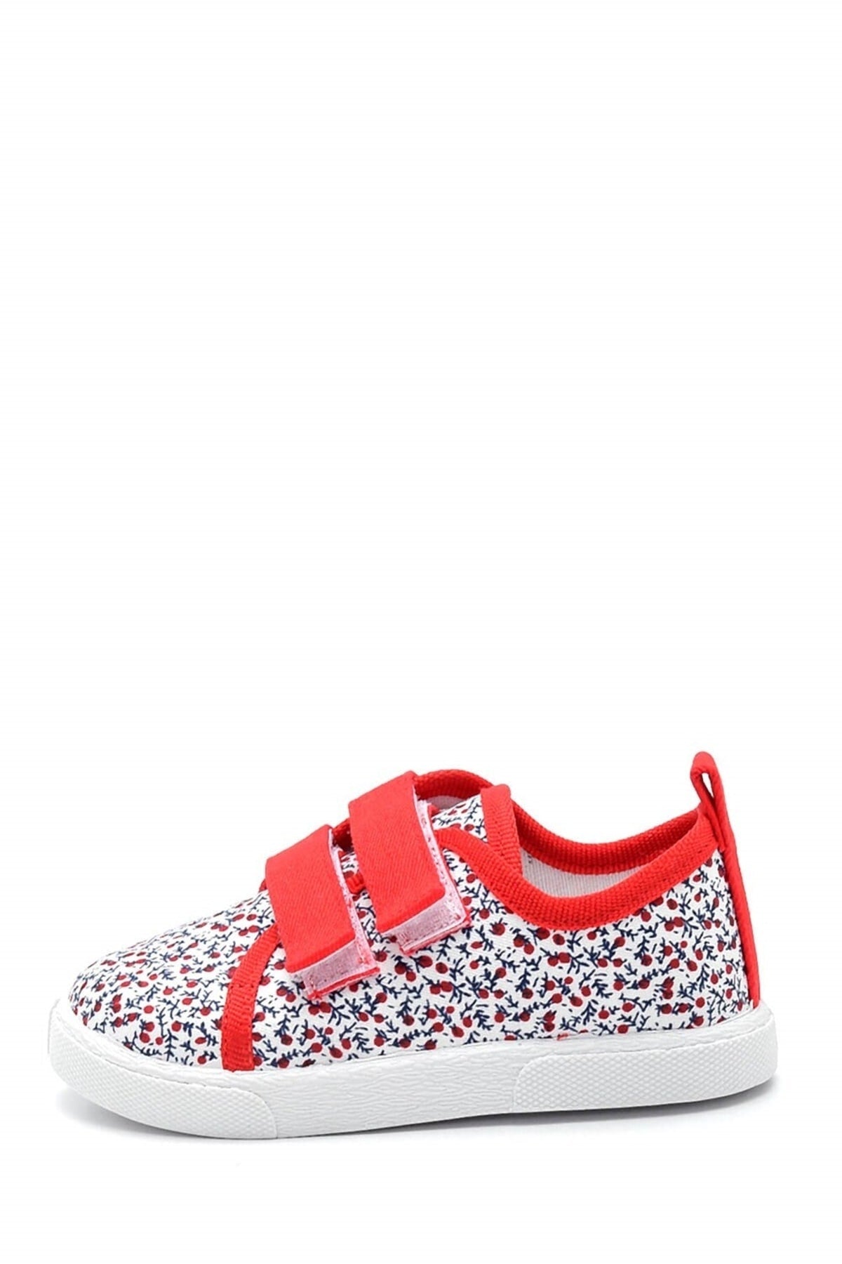 Floral Patterned Double Velcro Linen Children'S Sports Shoes-Red-F-498