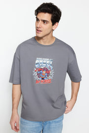 Anthracite Men'S Oversize Crew Neck Short Sleeve Printed Superman Printed Licensed T-Shirt