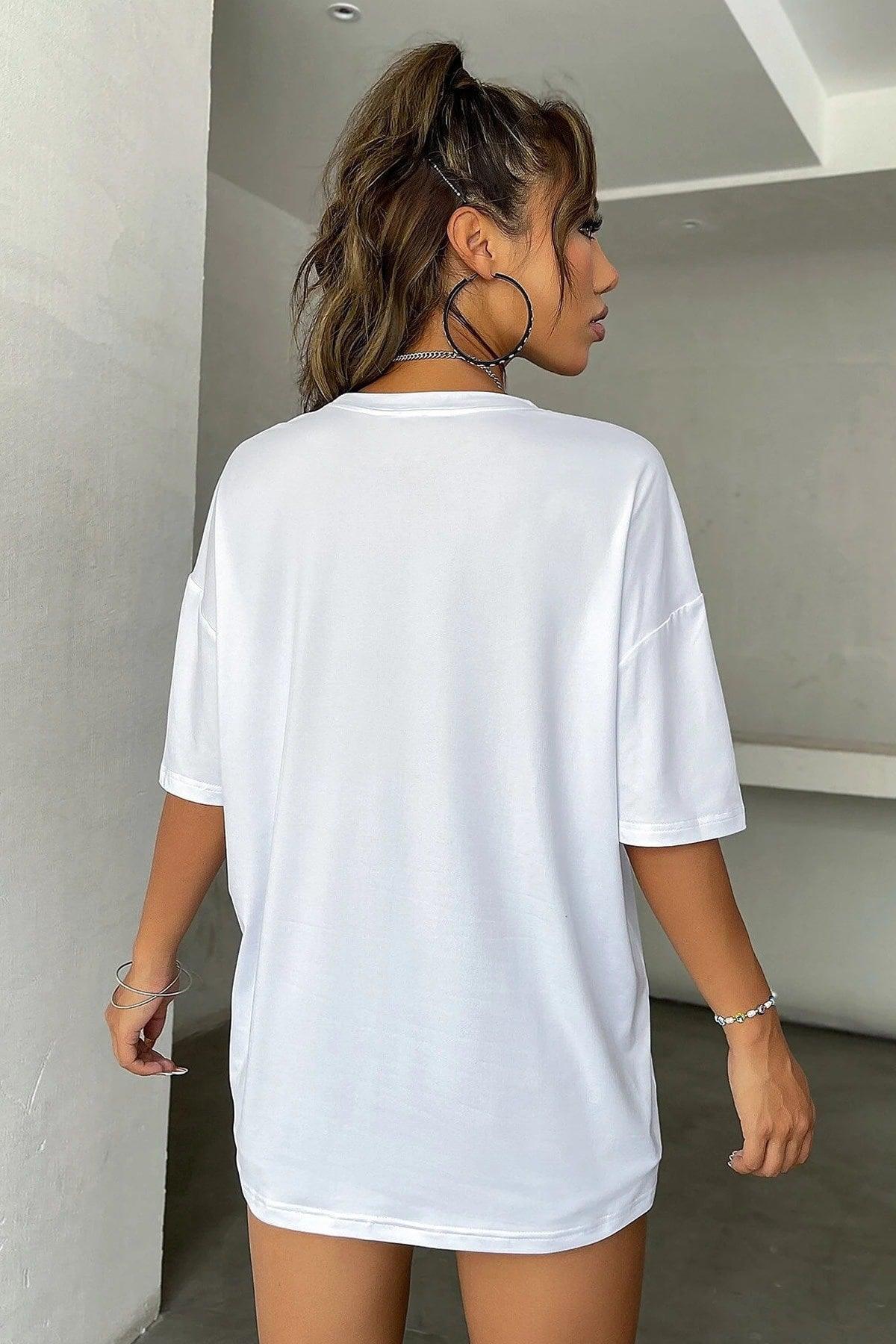Unisex White Arizona Printed Oversize Shoulder Tee T-shirt - Swordslife