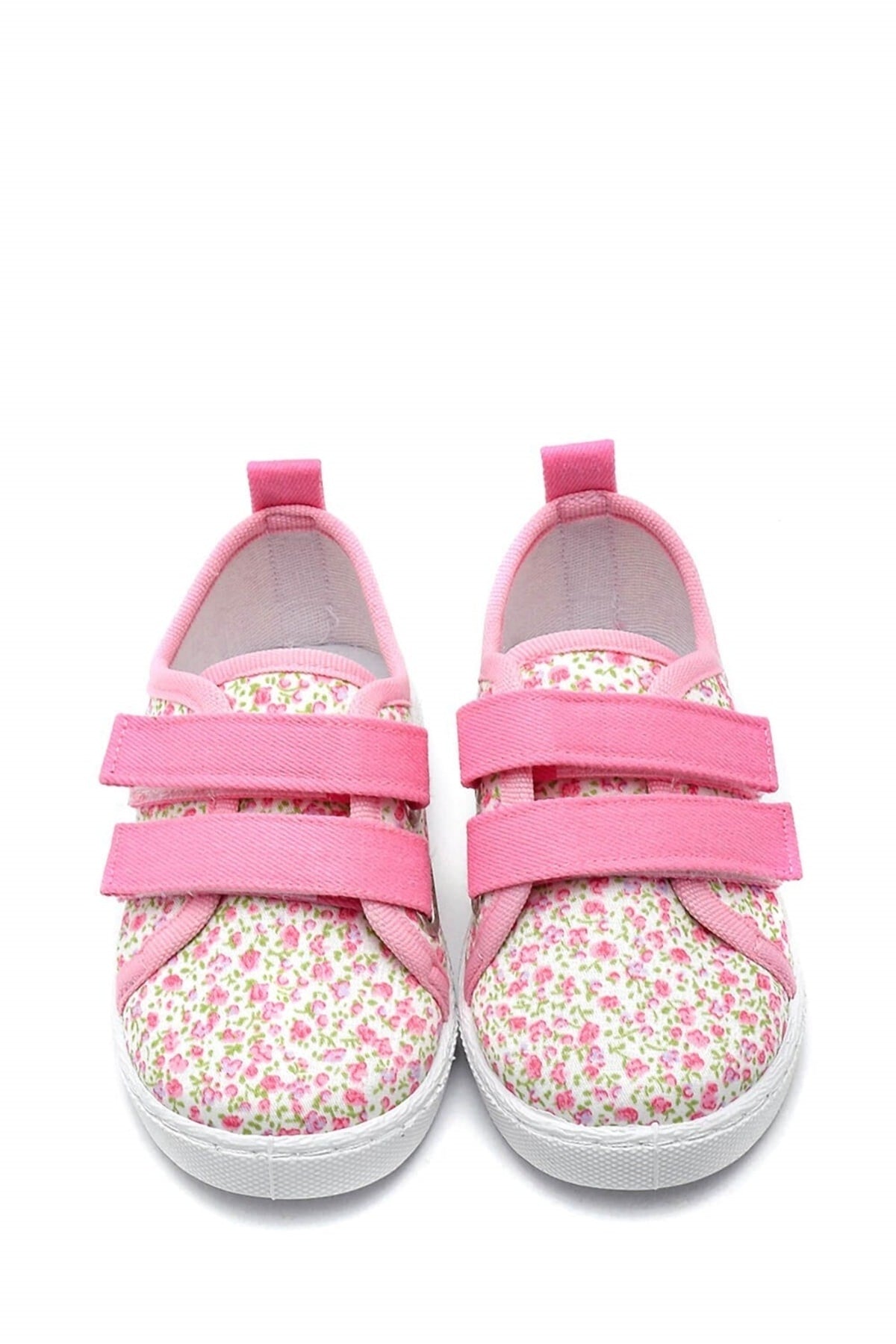 Floral Patterned Double Velcro Linen Children'S Sports Shoes-Pink-F-498
