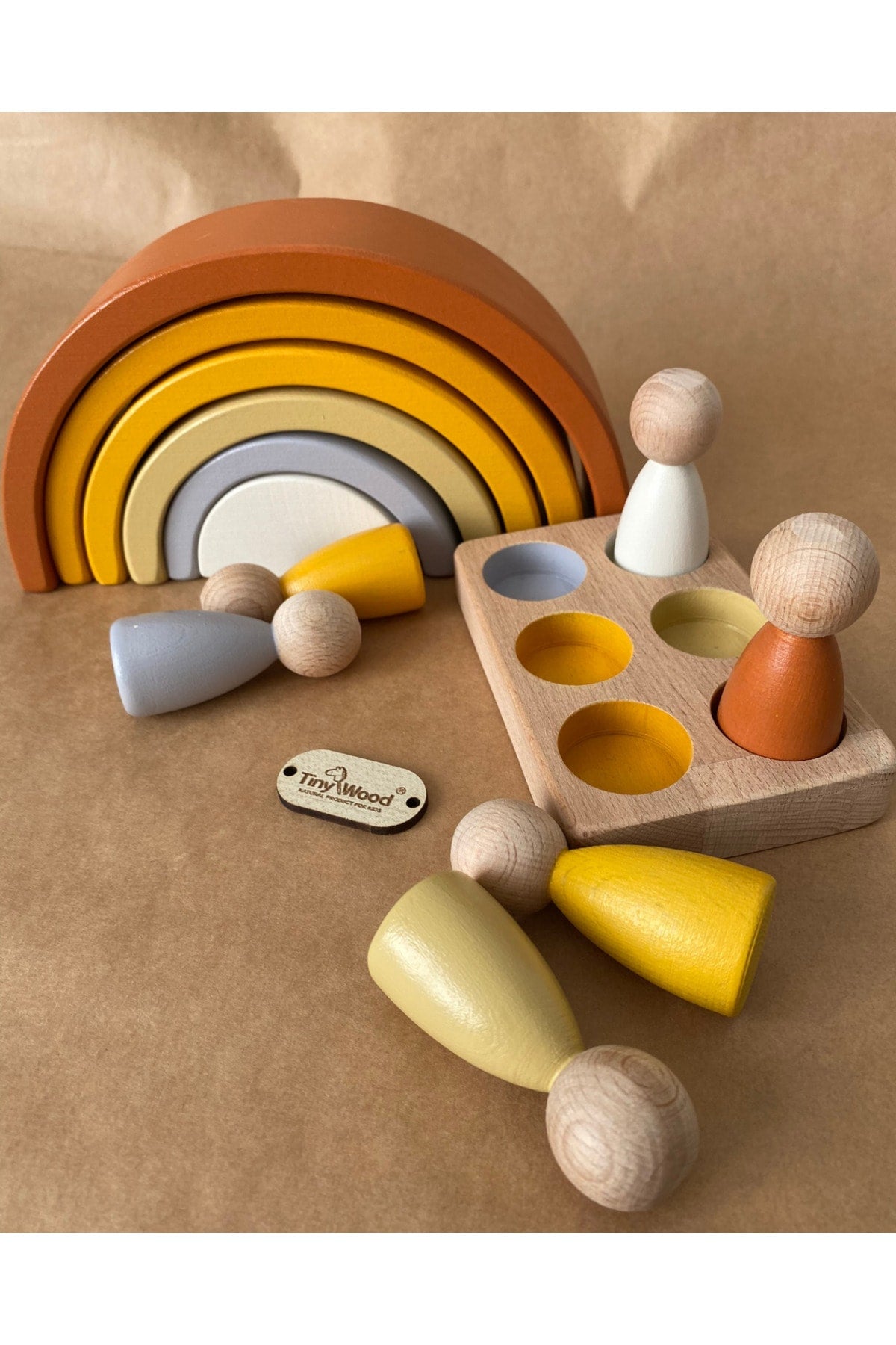 Waldorf 6-teiliges Regenbogen-Tablett-Set mit 6 Steckfächern, Pastellfarben, passend zu Braun und Gelb