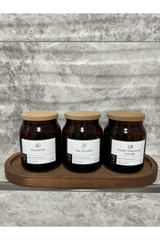 3 Piece Amber Glass Bathroom Organization Set With Wooden Stand Cotton Holder, Toothbrush Holder, Ear Cleaning Stick - Swordslife