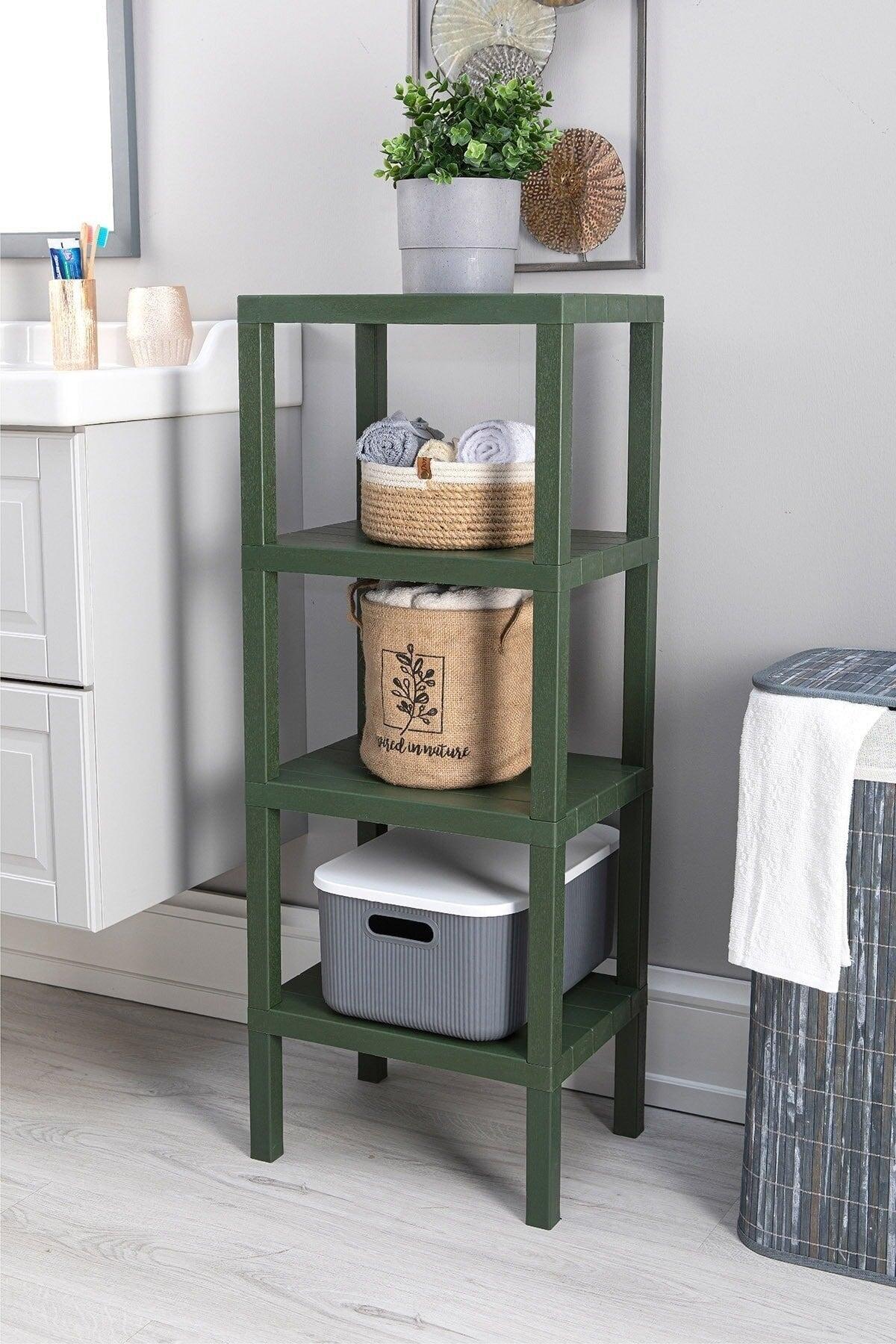 4 Tiers Plastic Shelving Unit Kitchen Shelf Bathroom Shelf Balcony Shelf Bathroom Organizer Green - Swordslife