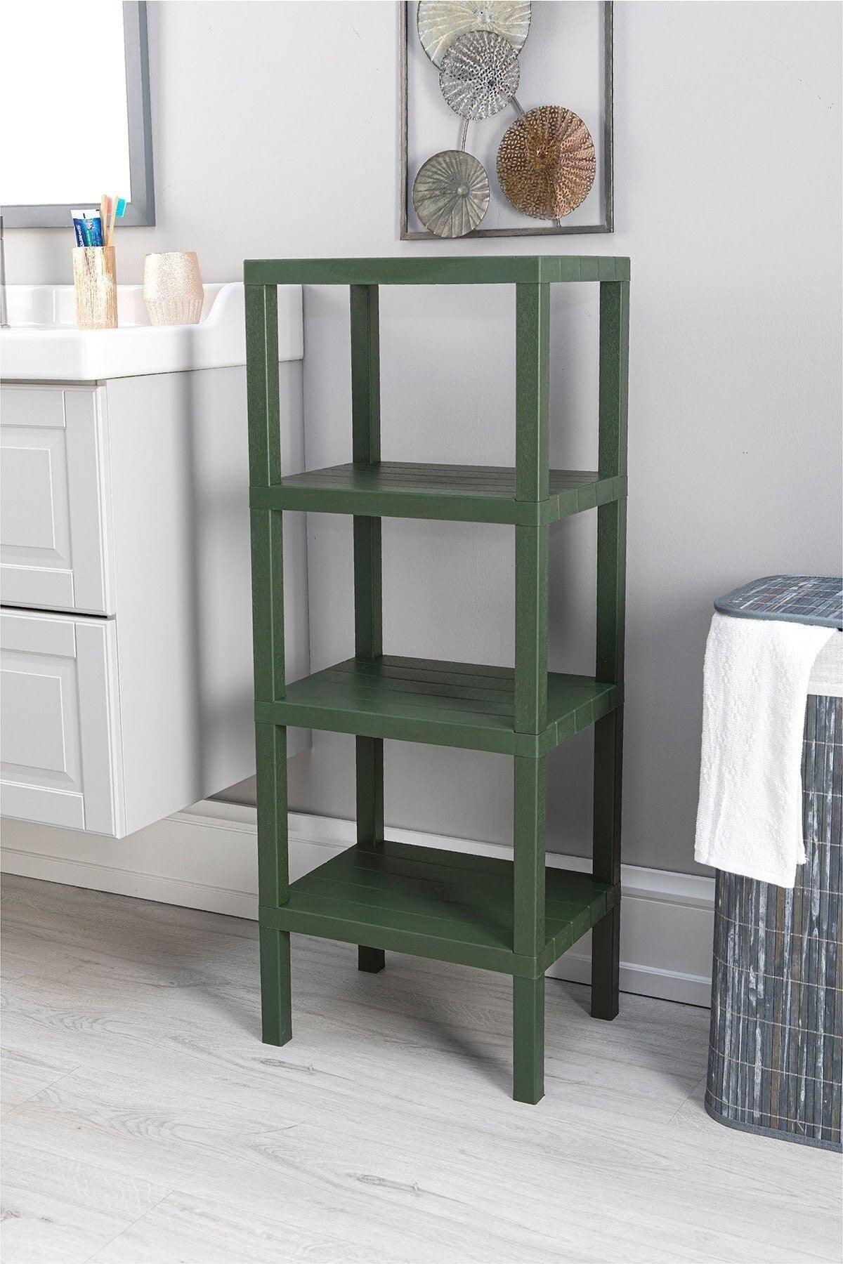 4 Tiers Plastic Shelving Unit Kitchen Shelf Bathroom Shelf Balcony Shelf Bathroom Organizer Green - Swordslife
