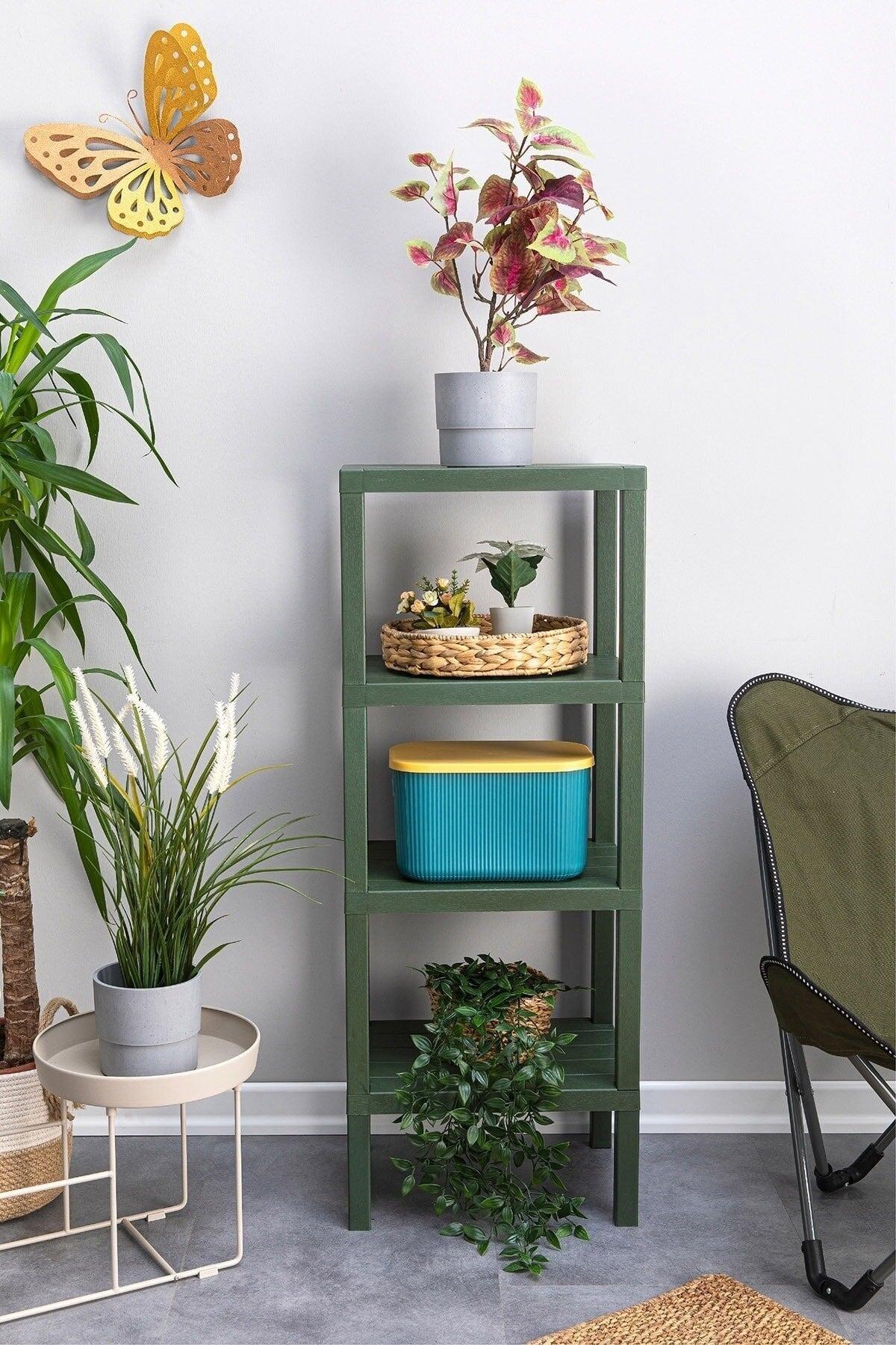 4 Tiers Plastic Shelving Unit Kitchen Shelf Bathroom Shelf Balcony Shelf Bathroom Organizer Green - Swordslife