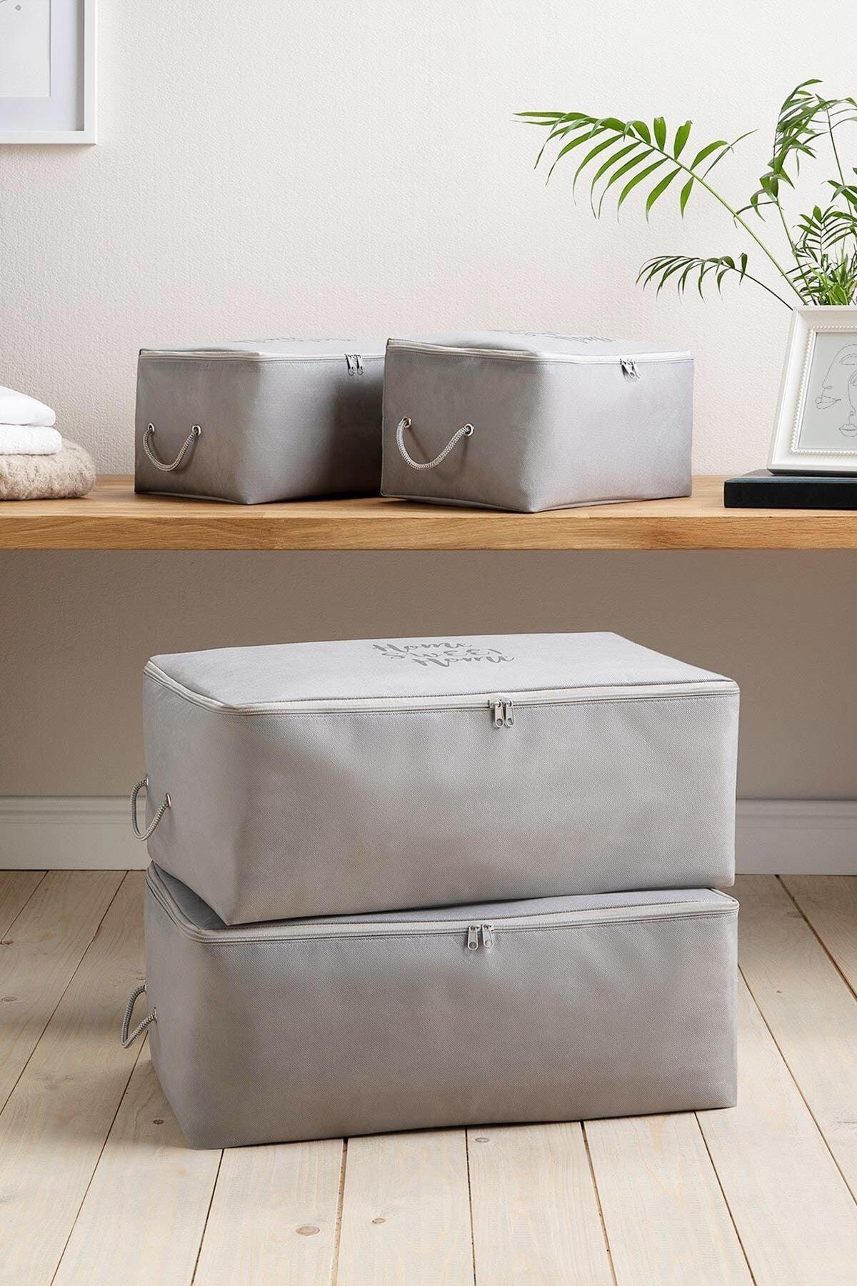 Set of 4 Gray Printed Storage Bags