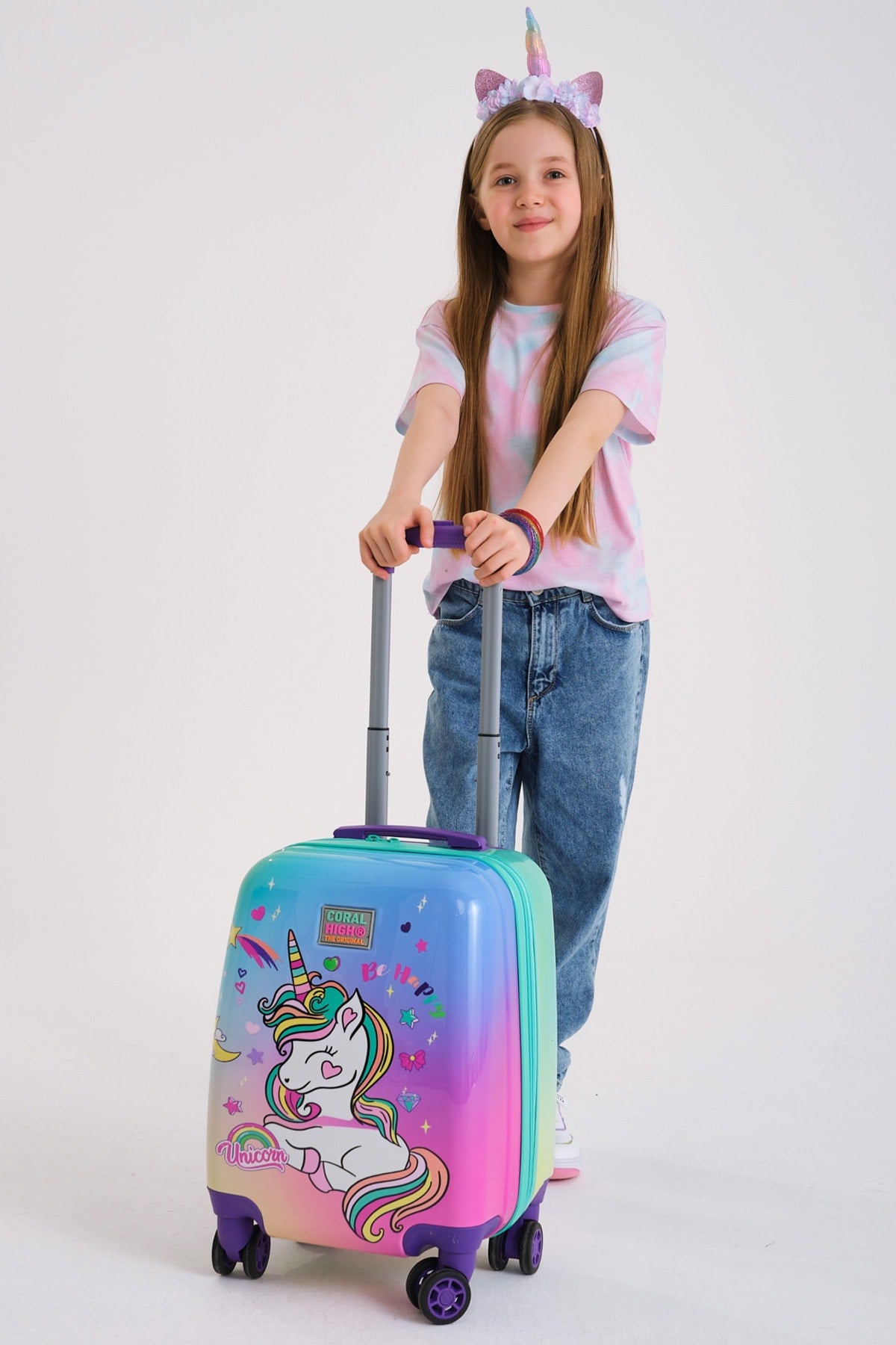 Kids Lavender Water Green Unicorn Patterned Kid'S Suitcase 16701