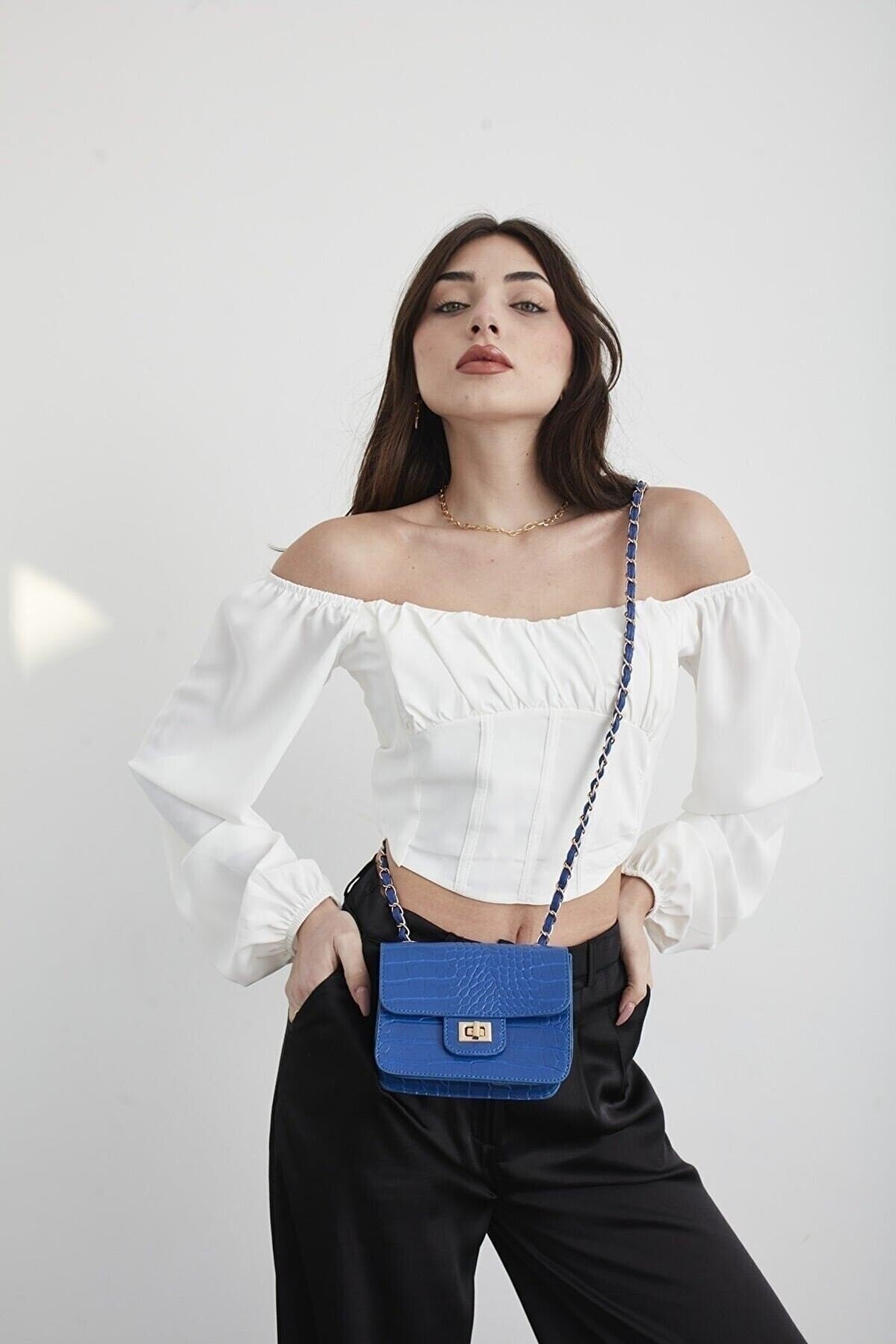 Sax Damen Mini-Umhängetasche mit Krokodilmuster