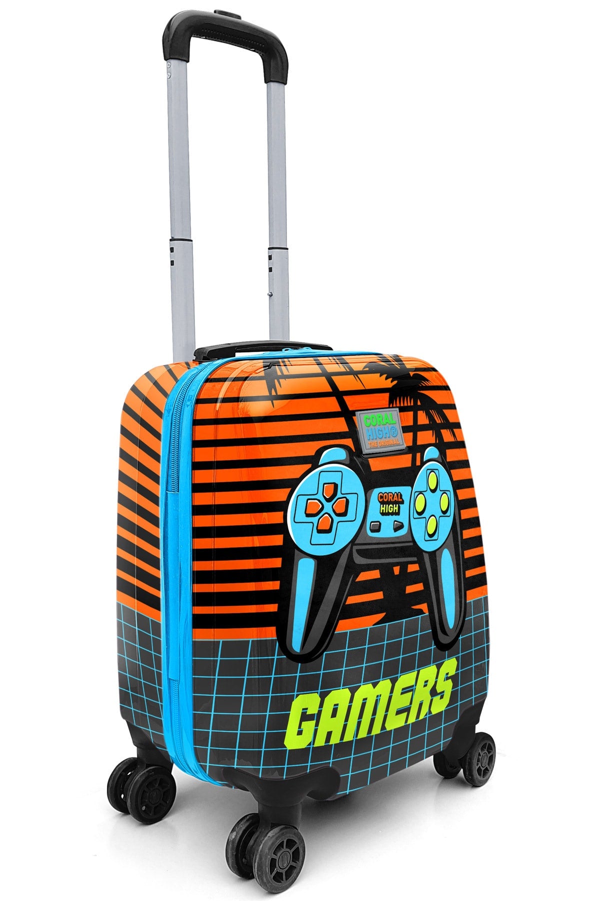 Kids Gray Orange Gamers Patterned Kid'S Suitcase 16737