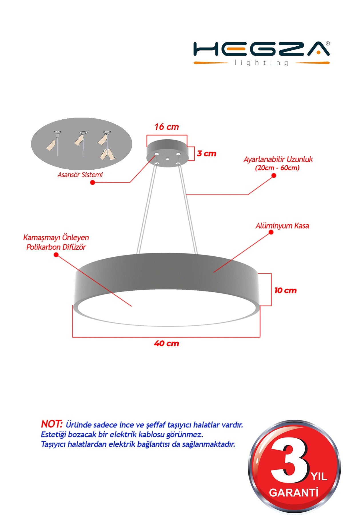 Drum 40Cm ( Gray Case, White Light ) Modern Led Chandelier With Led, Living Room, Kitchen, Living Bedroom, Pendant Lamp