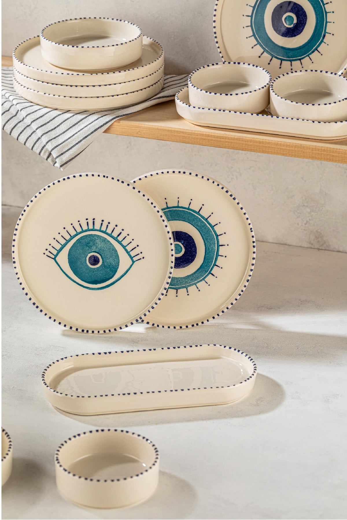 Nazar 14 Pieces Stackable Breakfast Set For 6 People - Luxurious Breakfast Serving Set Plate