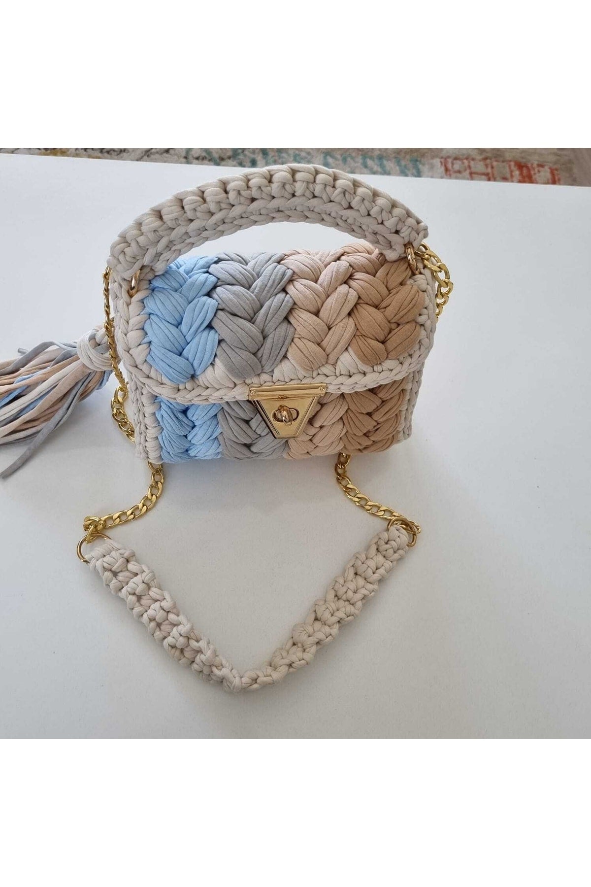 Buntes Erdnussmuster für Damen, handgefertigt, gehäkelte Tasche aus gekämmter Baumwolle und luxuriöse Hand-, Schulter- und Umhängetasche