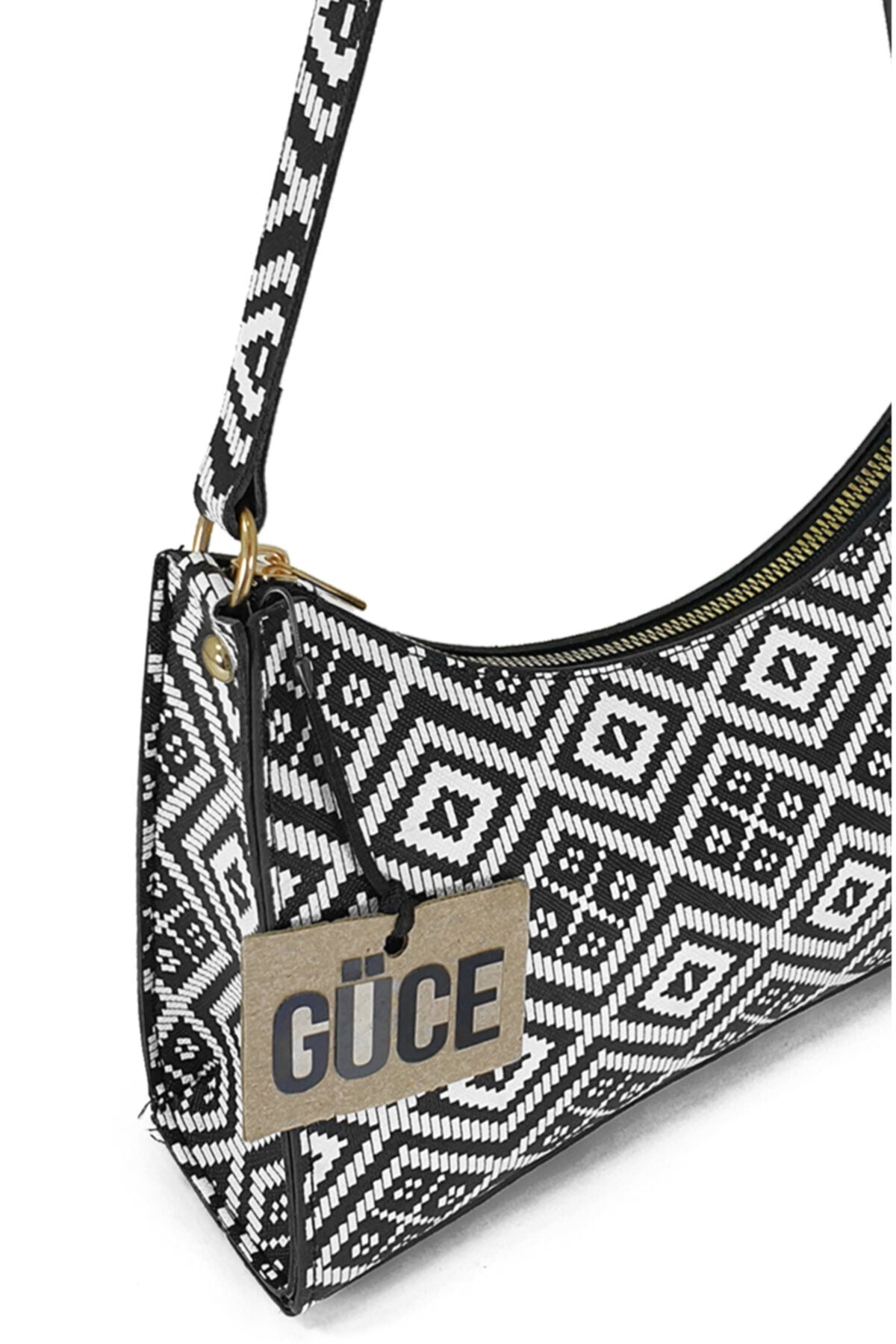 Damen Schwarz Weiß Geometrisch Gemusterte Baguette Baguette Hand- Und Schultertasche Gc0090Geometric