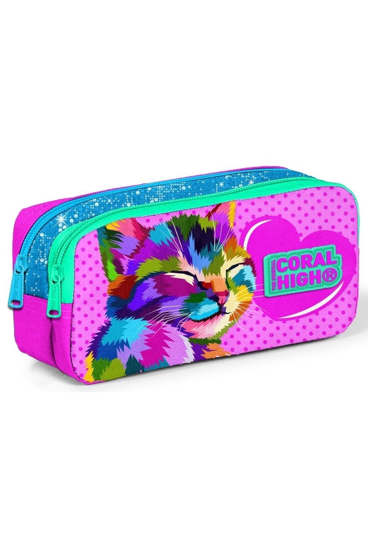 Coral High Pink Cat Girl Grundschultaschen-Set – Rucksack + Ernährung + Stiftehalter