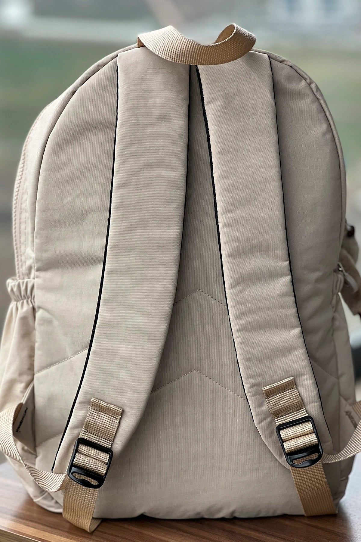 Fcstore Clinker-Rucksack/Laptop-Schultasche, Crinkle-Stoff, wasserdicht, Größe M, Beige
