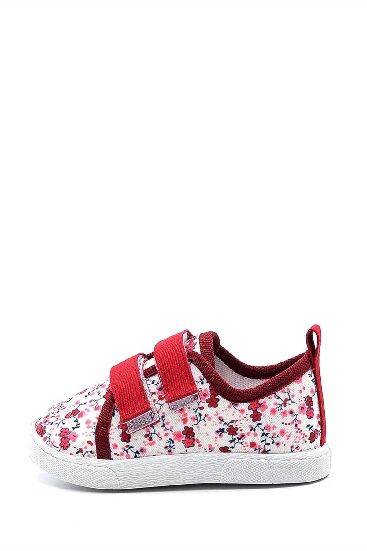 Floral Patterned Double Velcro Linen Children'S Sports Shoes-Burgundy-F-498