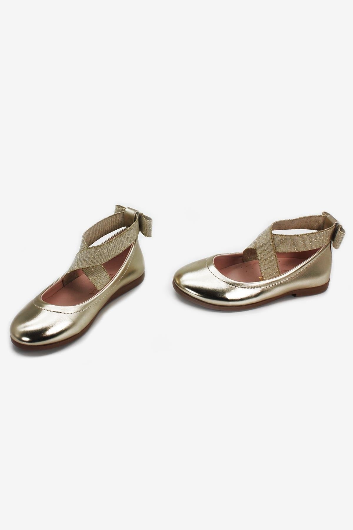 Girl'S Bow Gold Flat Shoes
