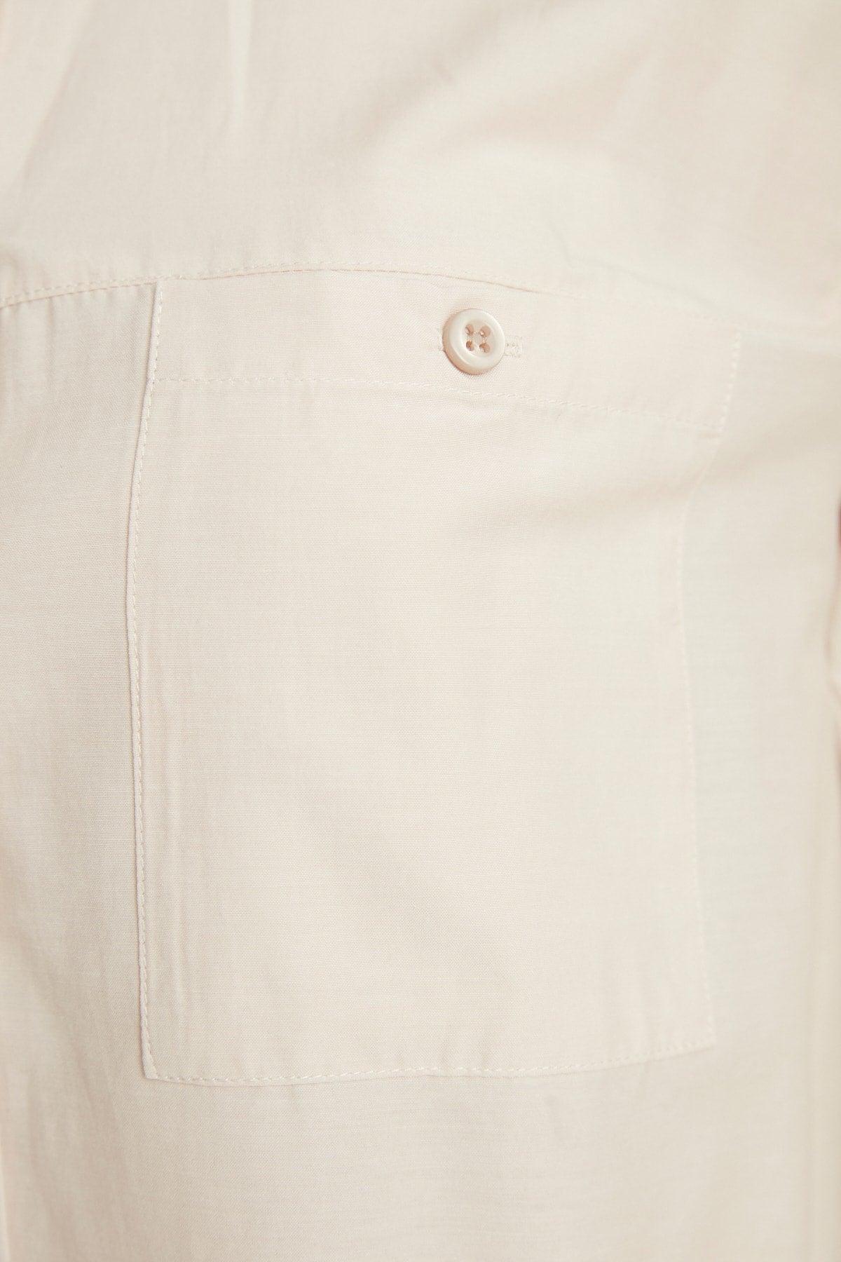 Stone Balloon Back Sleeve Long Pocket Detailed Basic Woven Shirt TCTSS21GO0976 - Swordslife