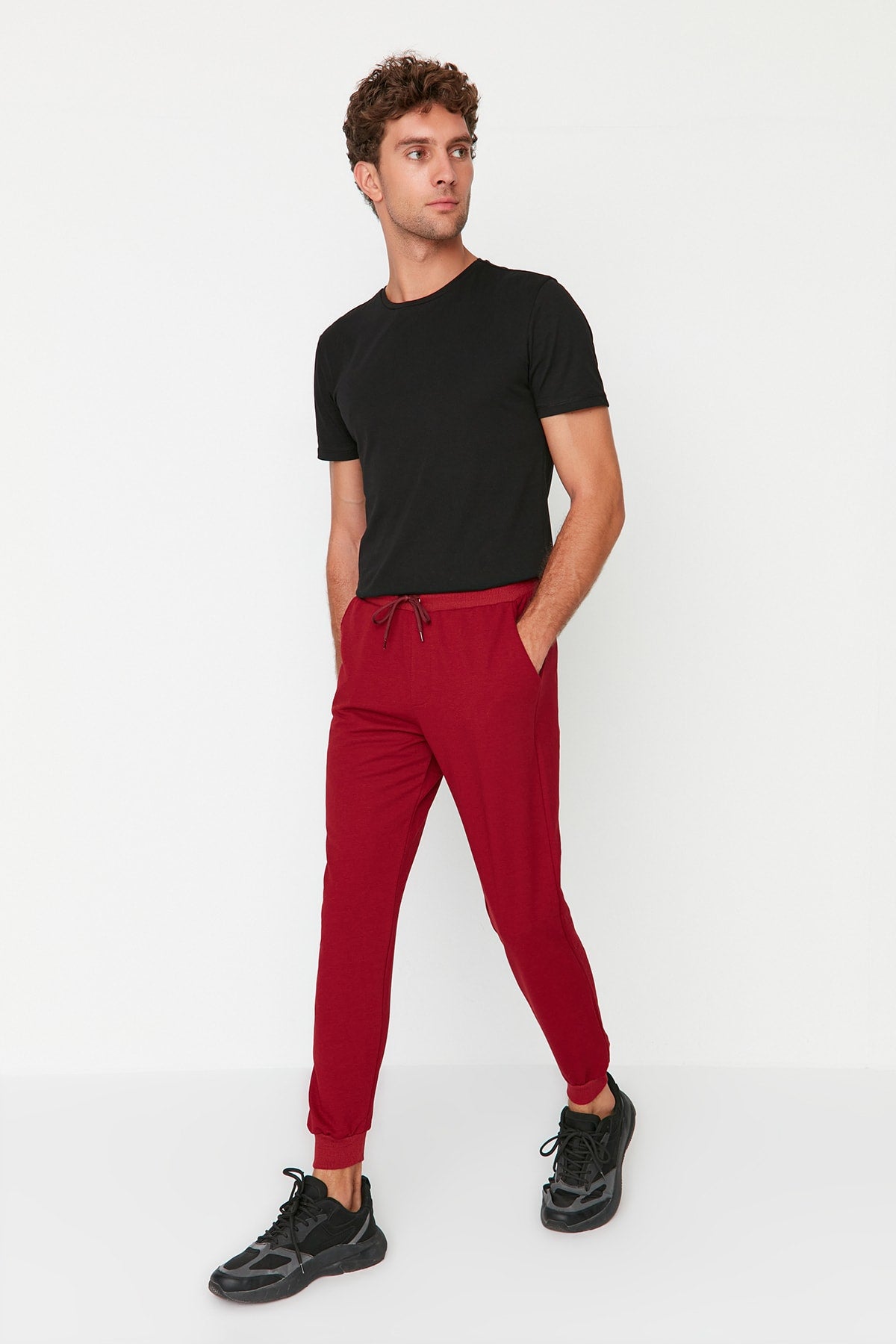 Claret Red Herren Basic Regular/Normal Cut Elastische Jogger Jogginghose Tmnss20Ea0053