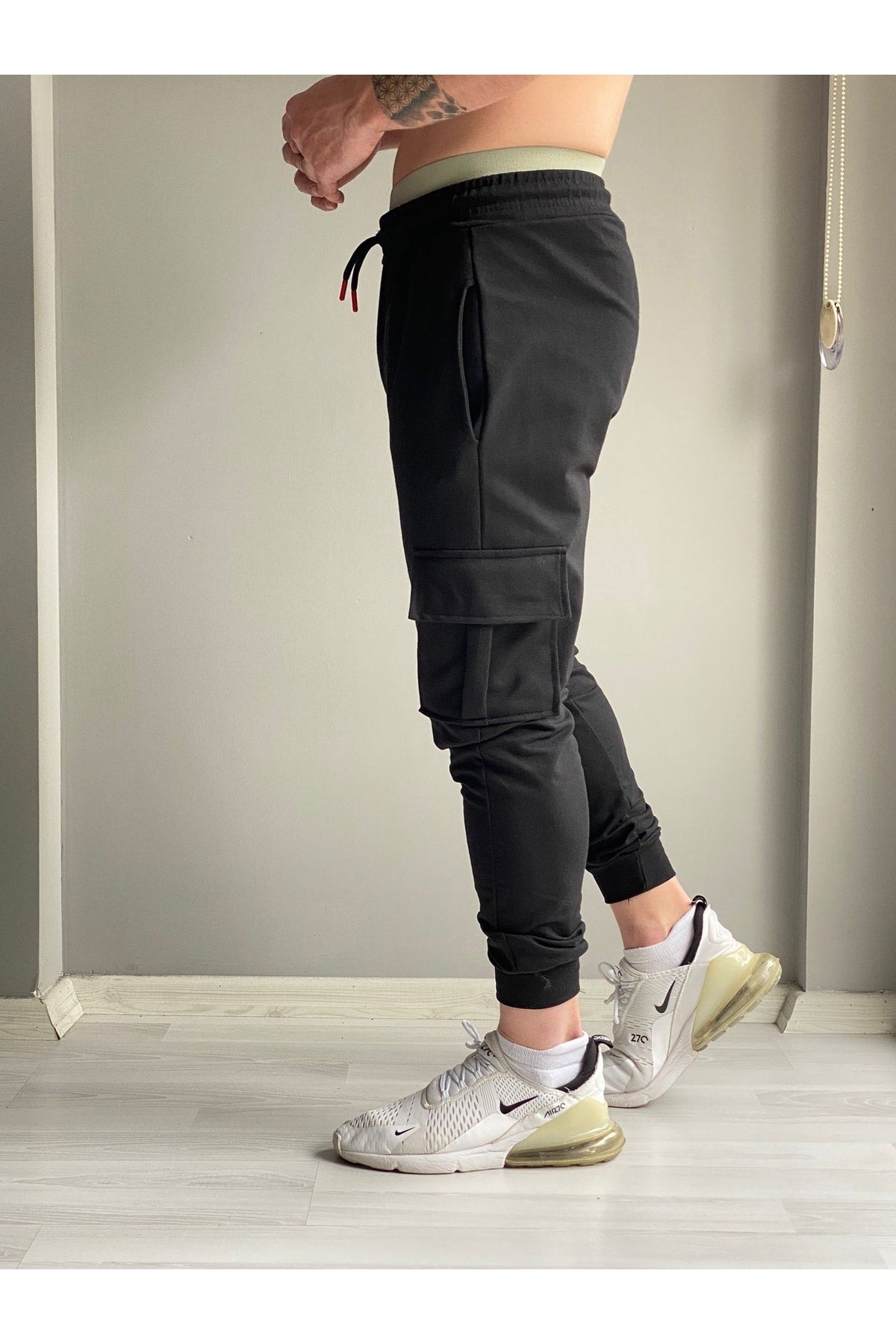 Men'S Black Summer Cargo Pocket Slim Fit Sweatpants Slim Fit Jogger