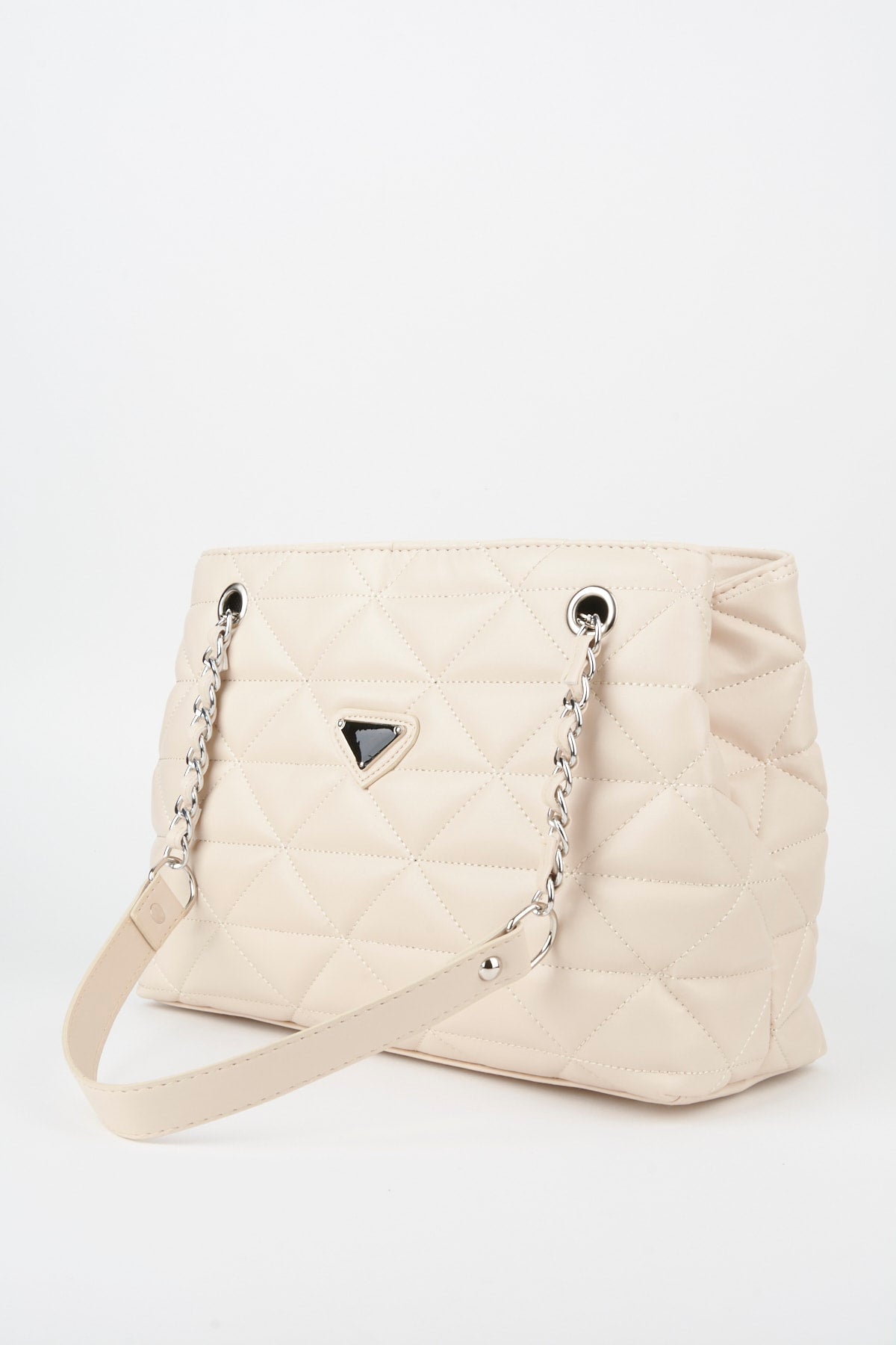 Crocos Cremefarbene, gesteppte, 3-Fächer-Hand-, Arm- und Schultertasche aus Leder mit Reißverschluss und Kettenriemen