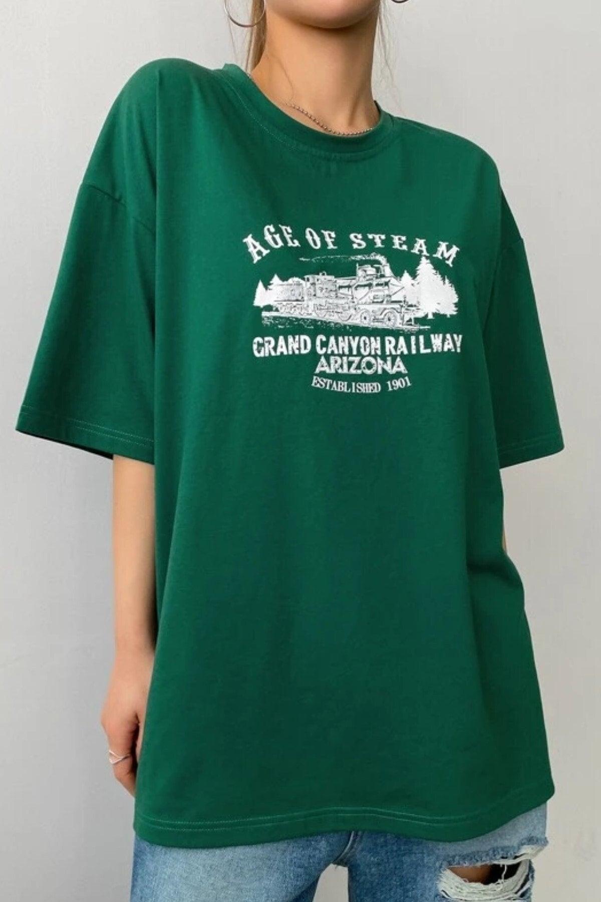 Unisex Green Age Of Steam Printed Oversize T-shirt - Swordslife